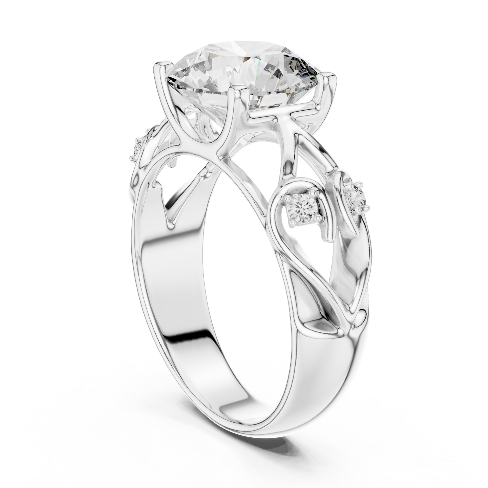  White Gold Enchanted Dream Filigree Regal Solitaire Statement Band Left View