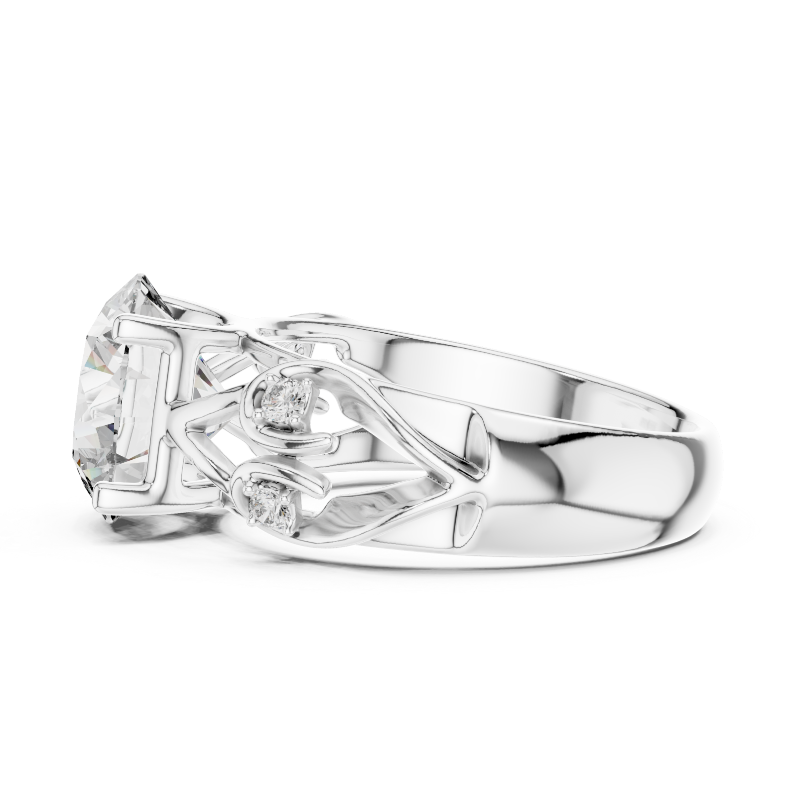  White Gold Enchanted Dream Filigree Regal Solitaire Statement Band Side View