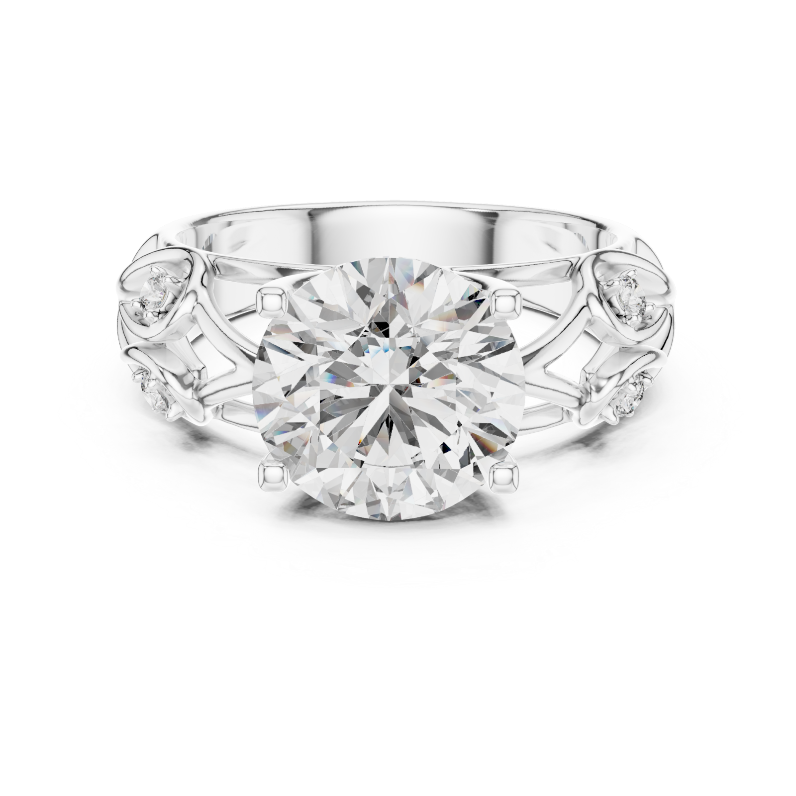 White Gold Enchanted Dream Filigree Regal Solitaire Statement Band Front View