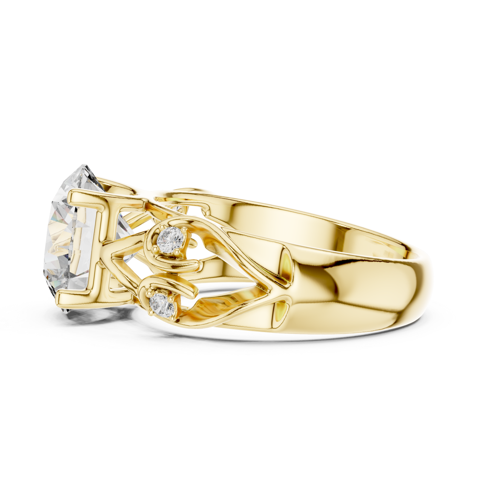  Gold Enchanted Dream Filigree Regal Solitaire Statement Band Side View