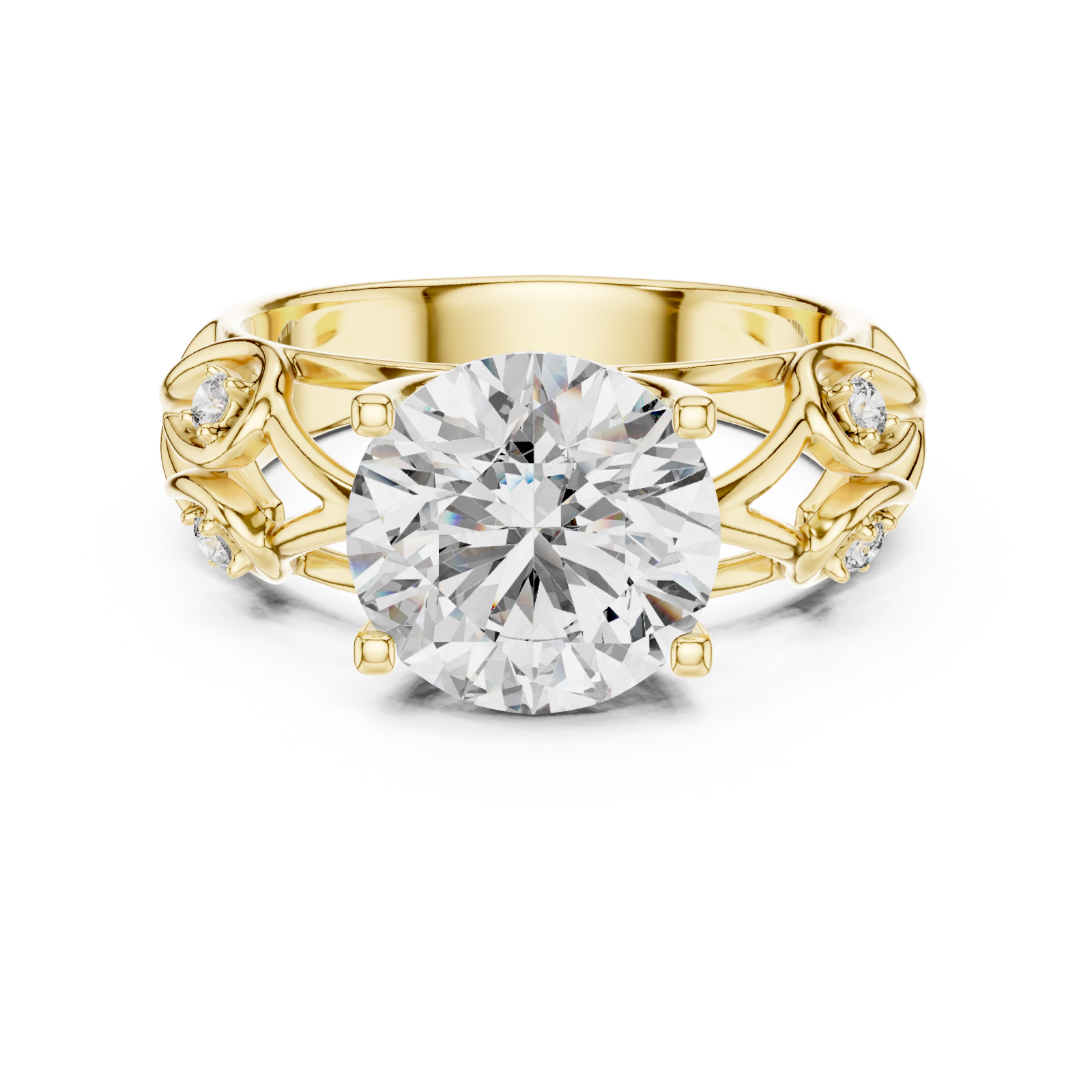  Gold Enchanted Dream Filigree Regal Solitaire Statement Band Front View