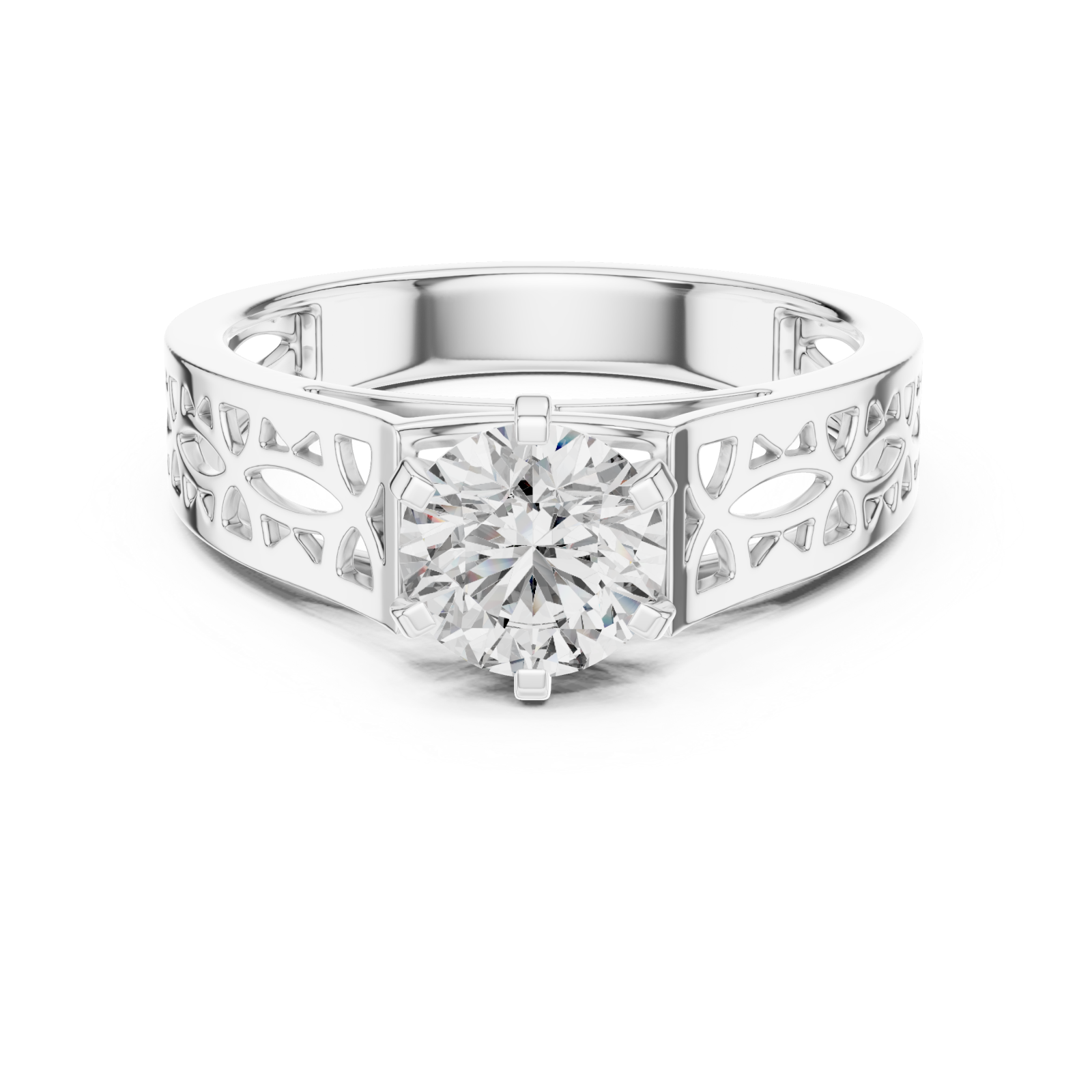  White Gold Petal Silhouette Harmony Band Front View