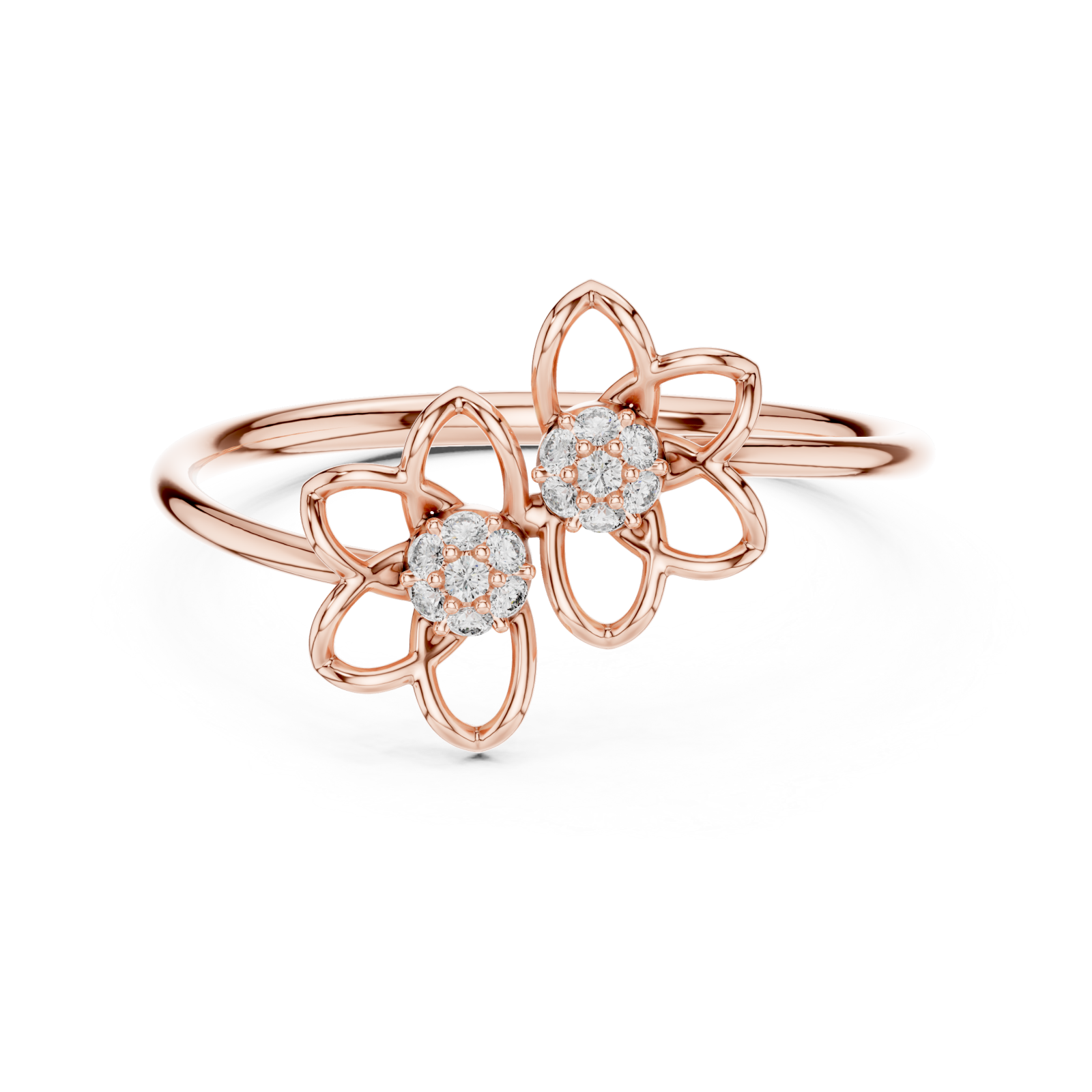  Rose Gold Radiant Petal Duet Ring Front View