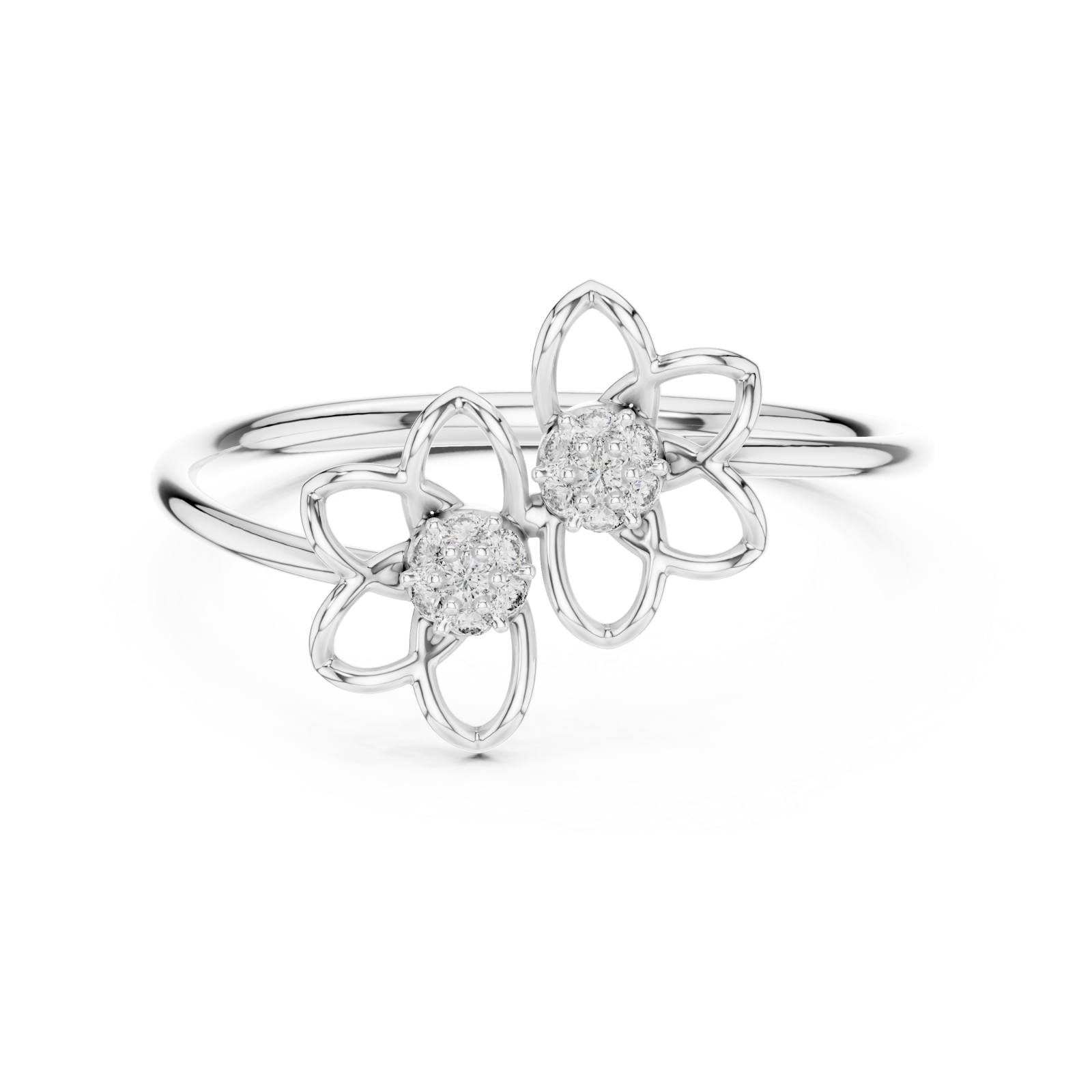  White Gold Radiant Petal Duet Ring Front View