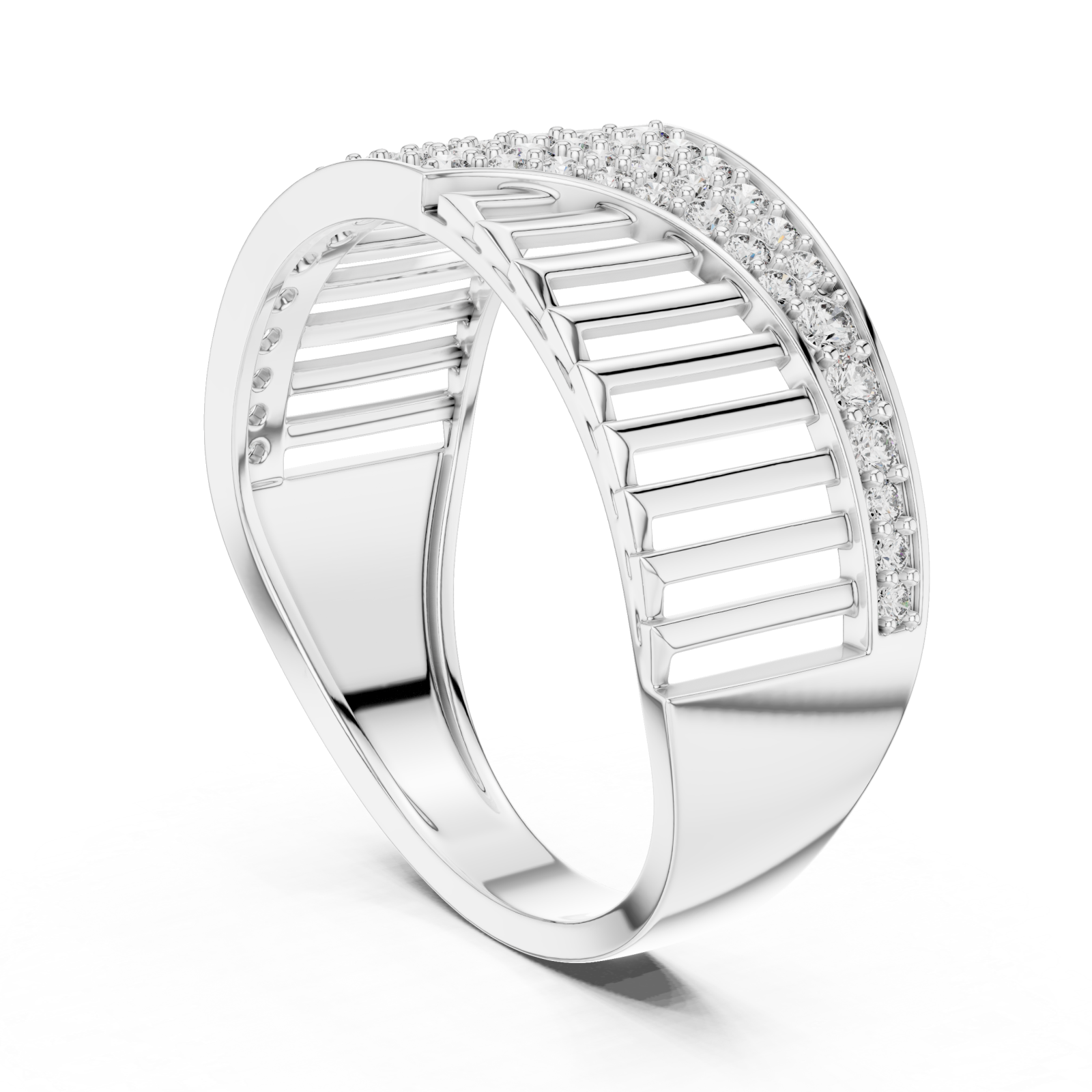  White Gold Celestial Ribbon Cascade Cocktail Ring Left View