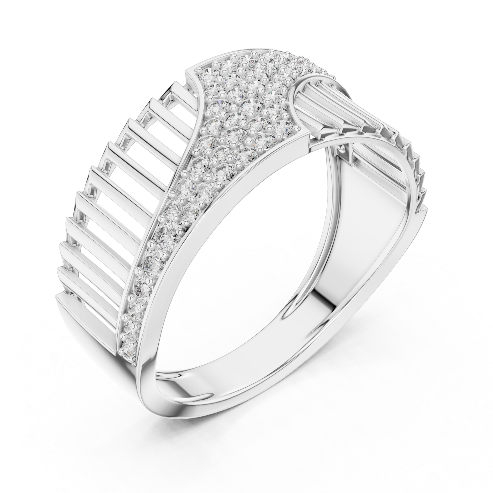  White Gold Celestial Ribbon Cascade Cocktail Ring Right View
