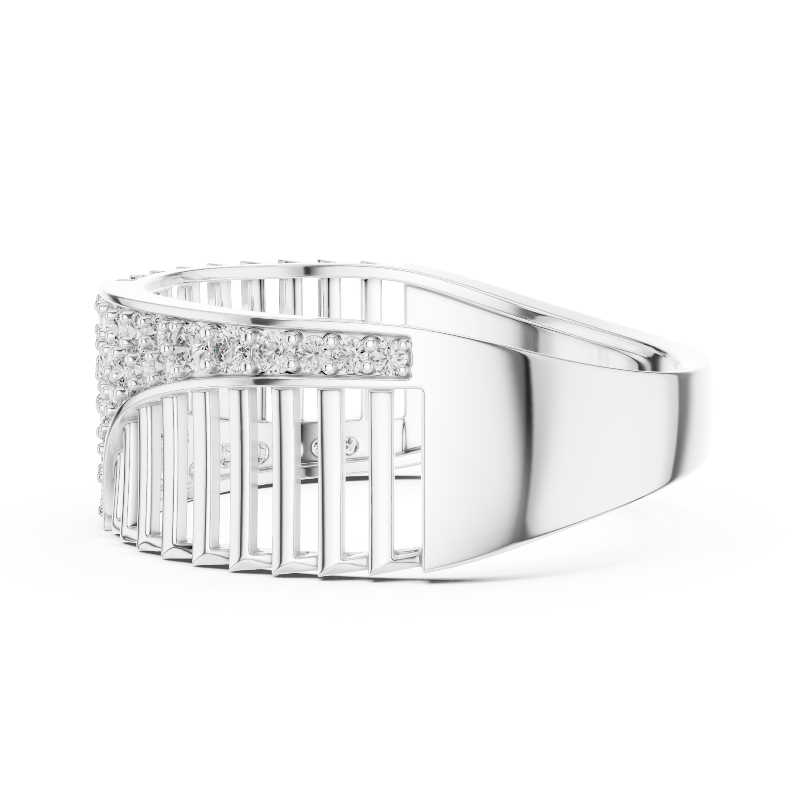  White Gold Celestial Ribbon Cascade Cocktail Ring Side View