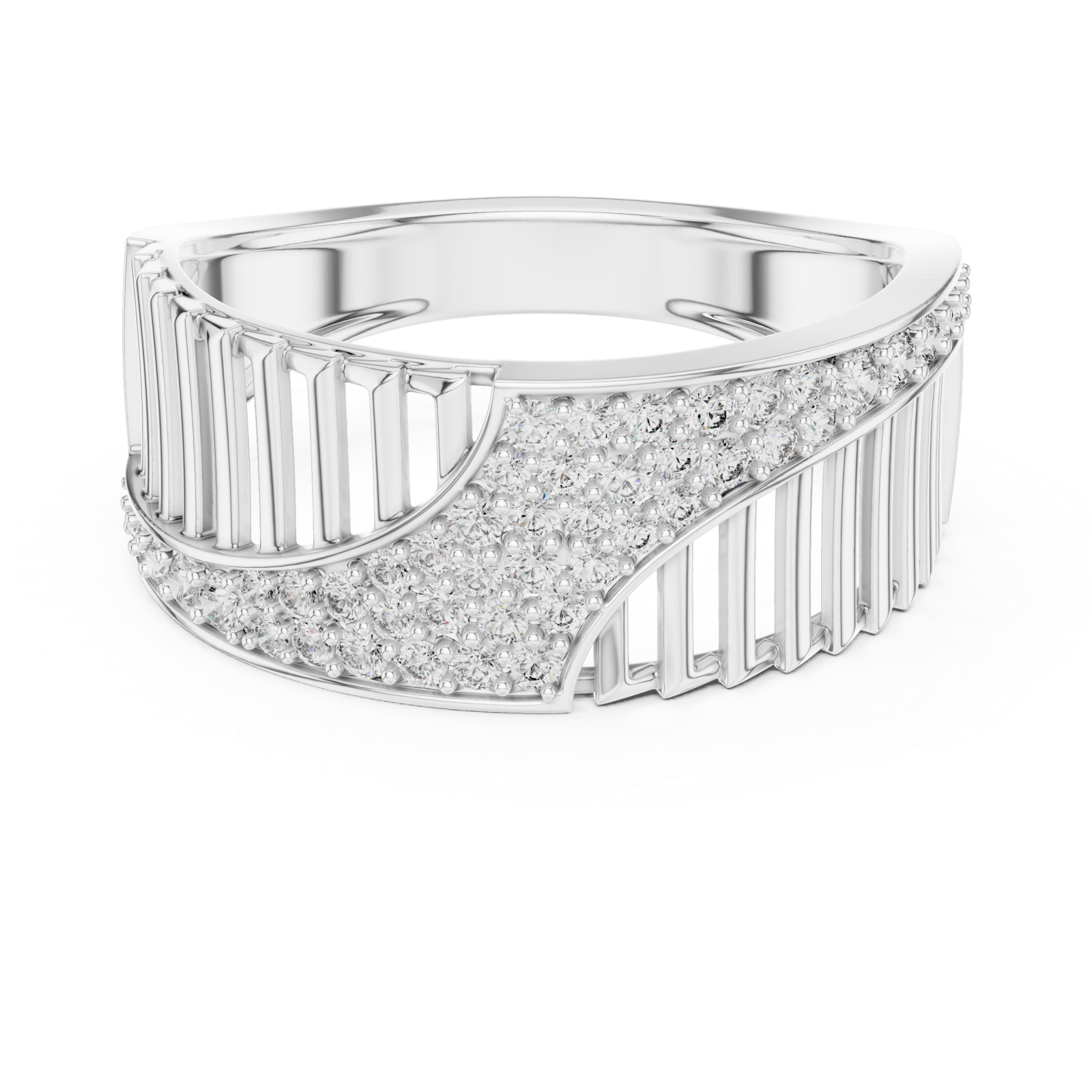  White Gold Celestial Ribbon Cascade Cocktail Ring Front View