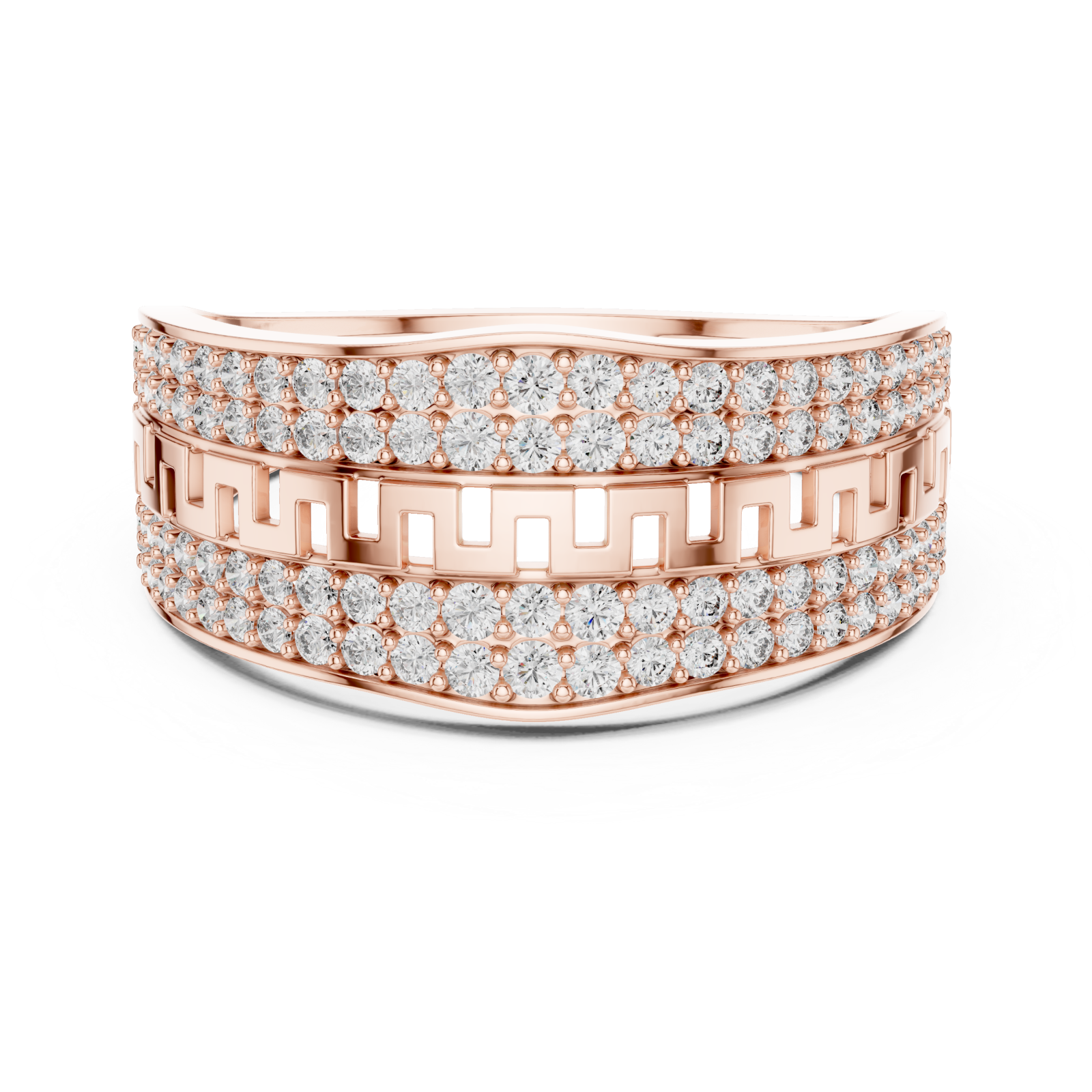  Rose Gold Geometric Muse Openwork Fashion Ring Front View