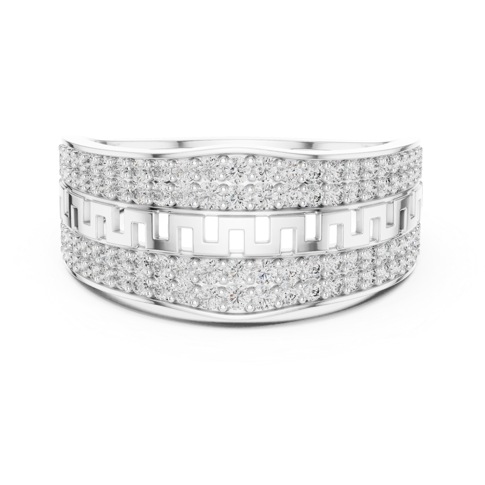  White Gold Geometric Muse Openwork Fashion Ring Front View