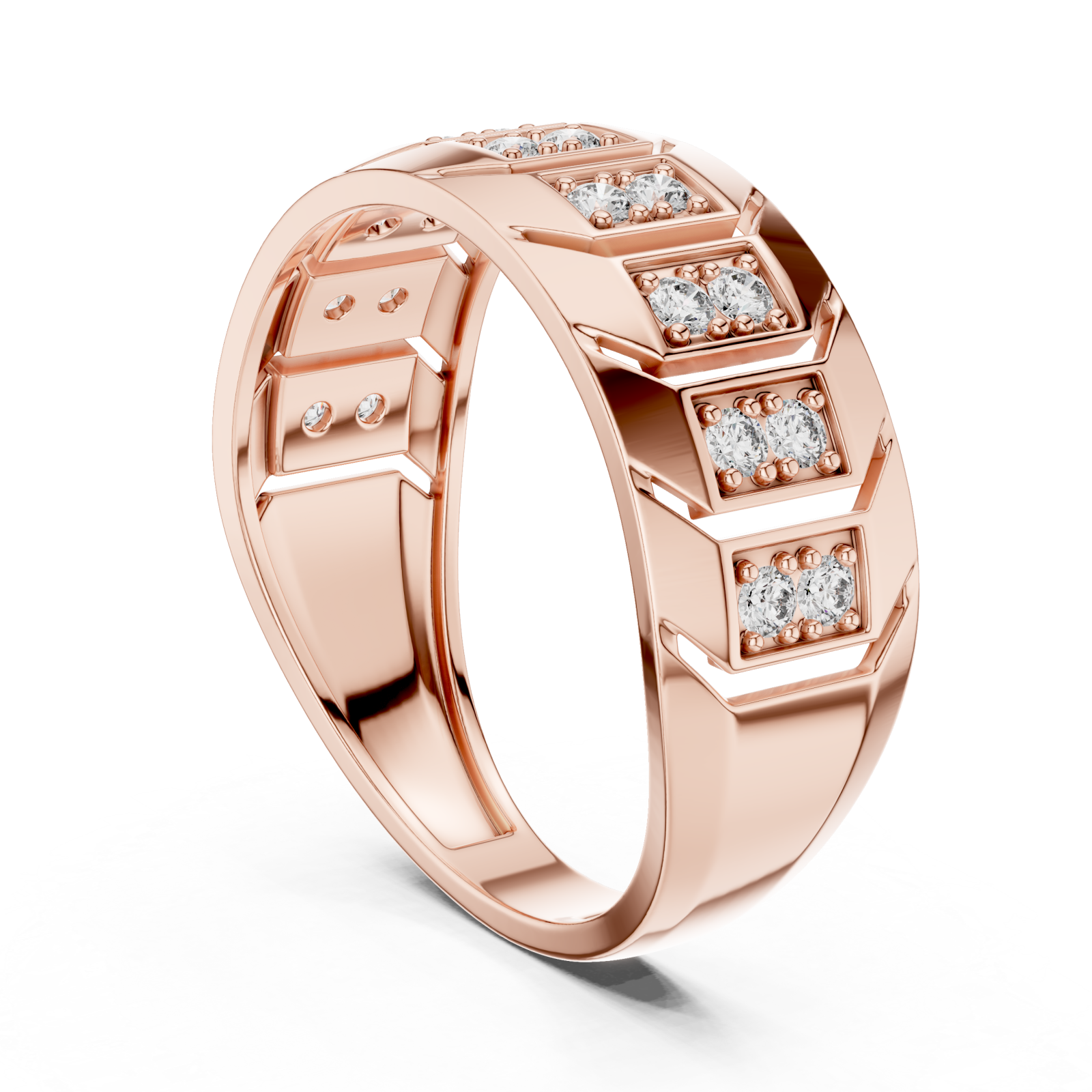  Rose Gold Regal Mosaic Dual Layered Band Ring Left View