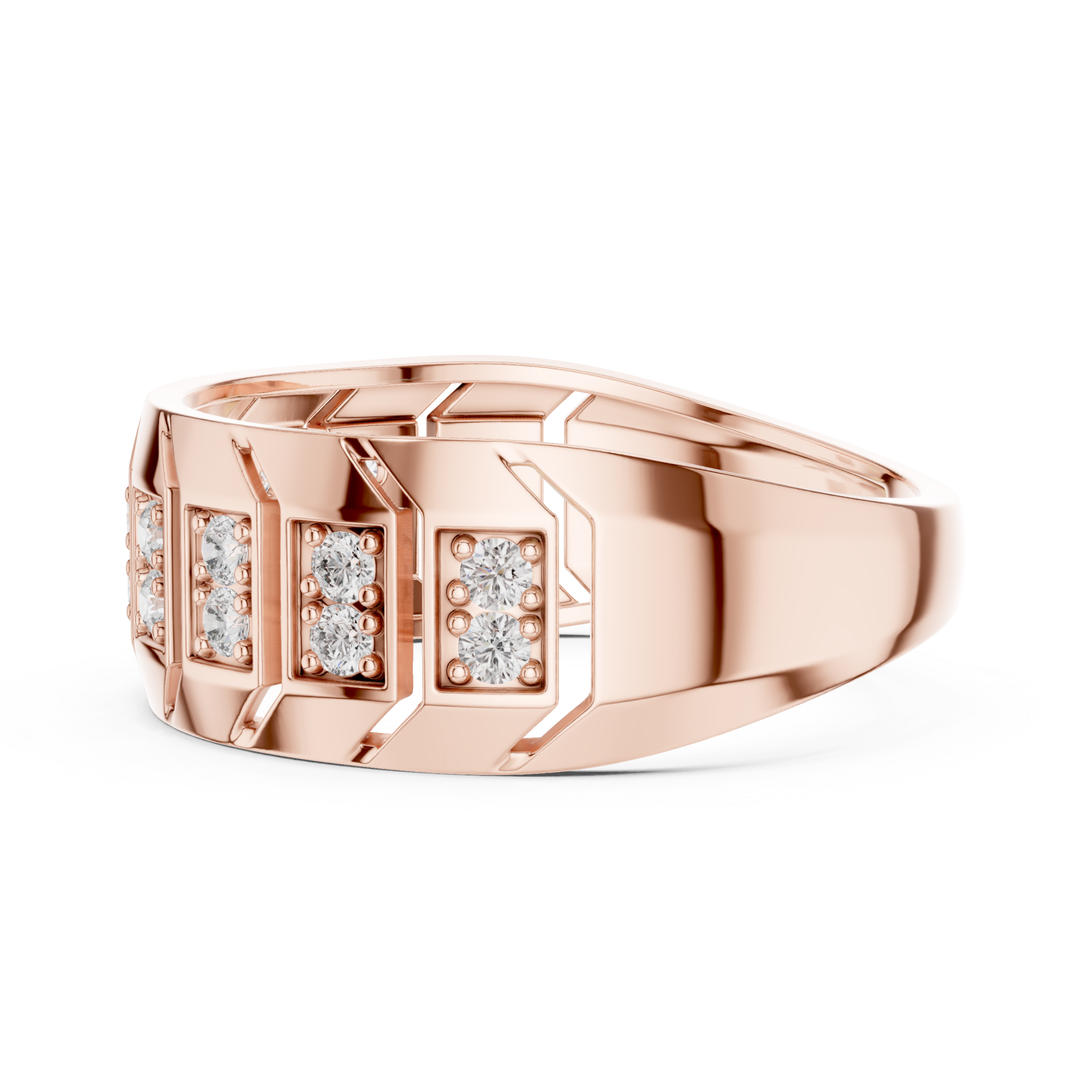  Rose Gold Regal Mosaic Dual Layered Band Ring Side View