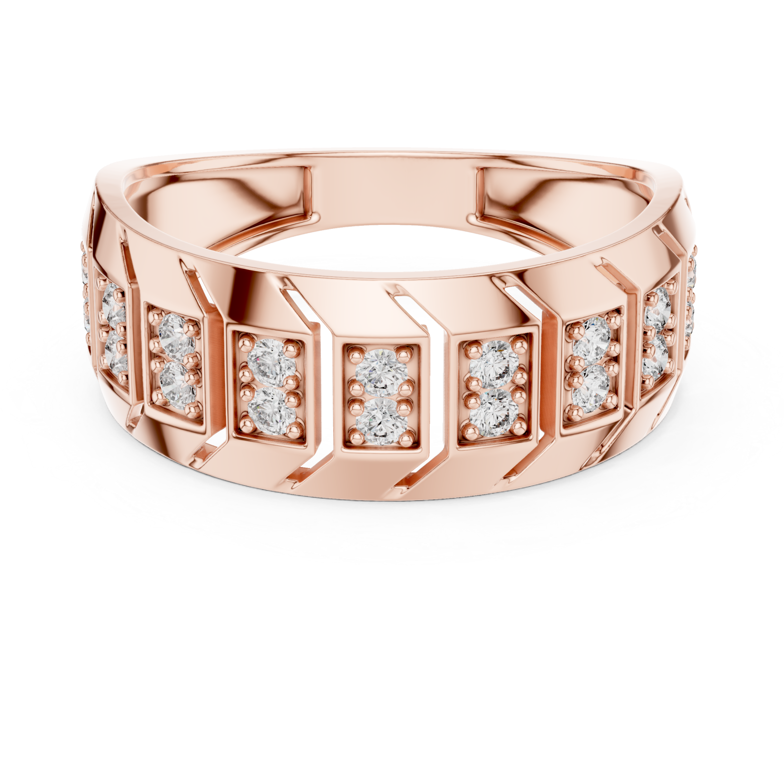  Rose Gold Regal Mosaic Dual Layered Band Ring Front View