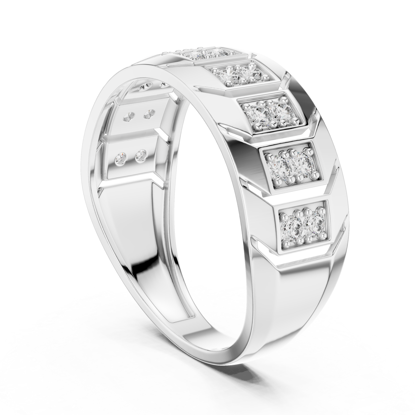  White Gold Regal Mosaic Dual Layered Band Ring Left View