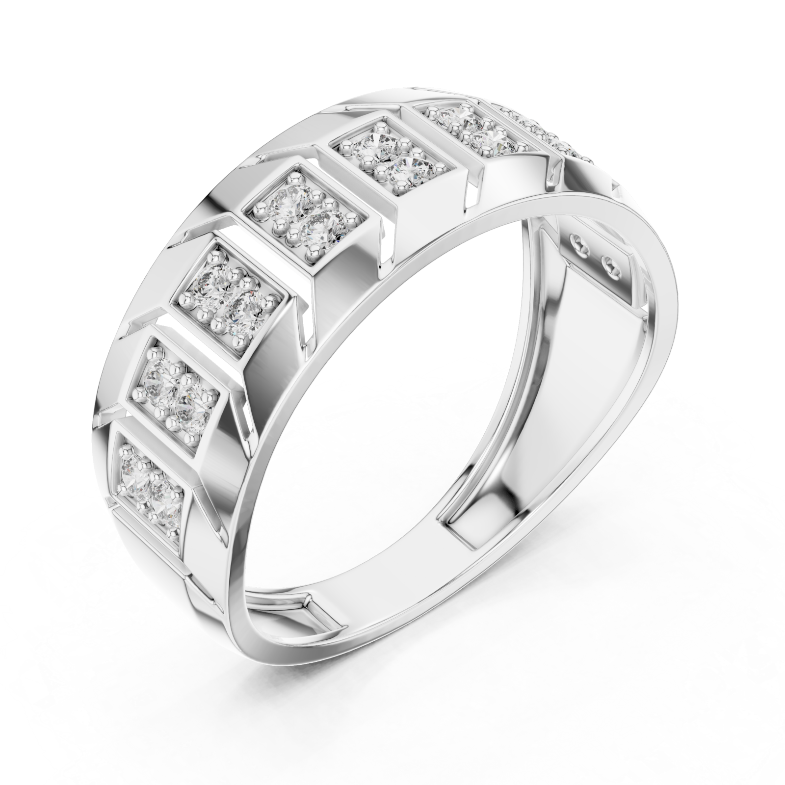  White Gold Regal Mosaic Dual Layered Band Ring Right View