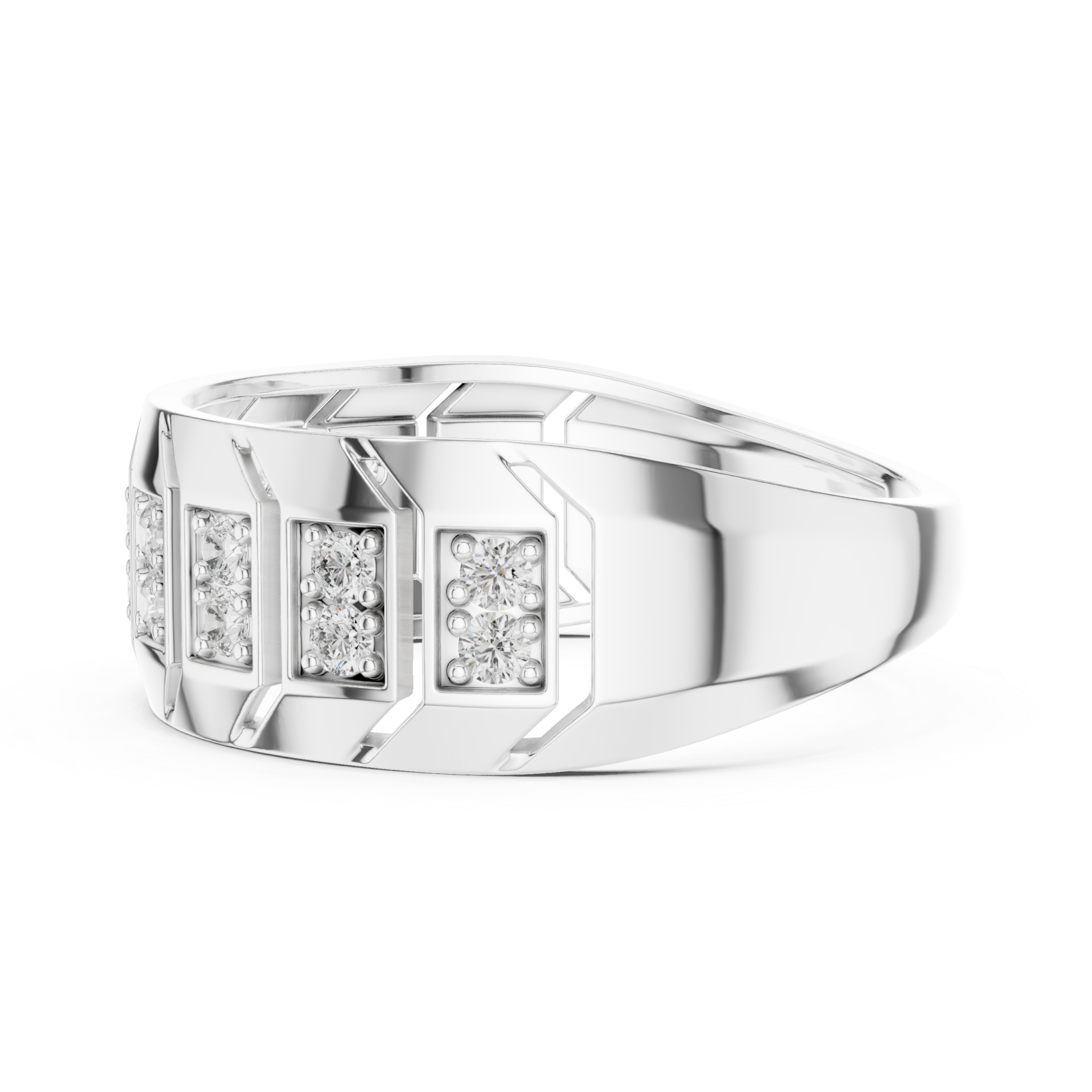  White Gold Regal Mosaic Dual Layered Band Ring Side View