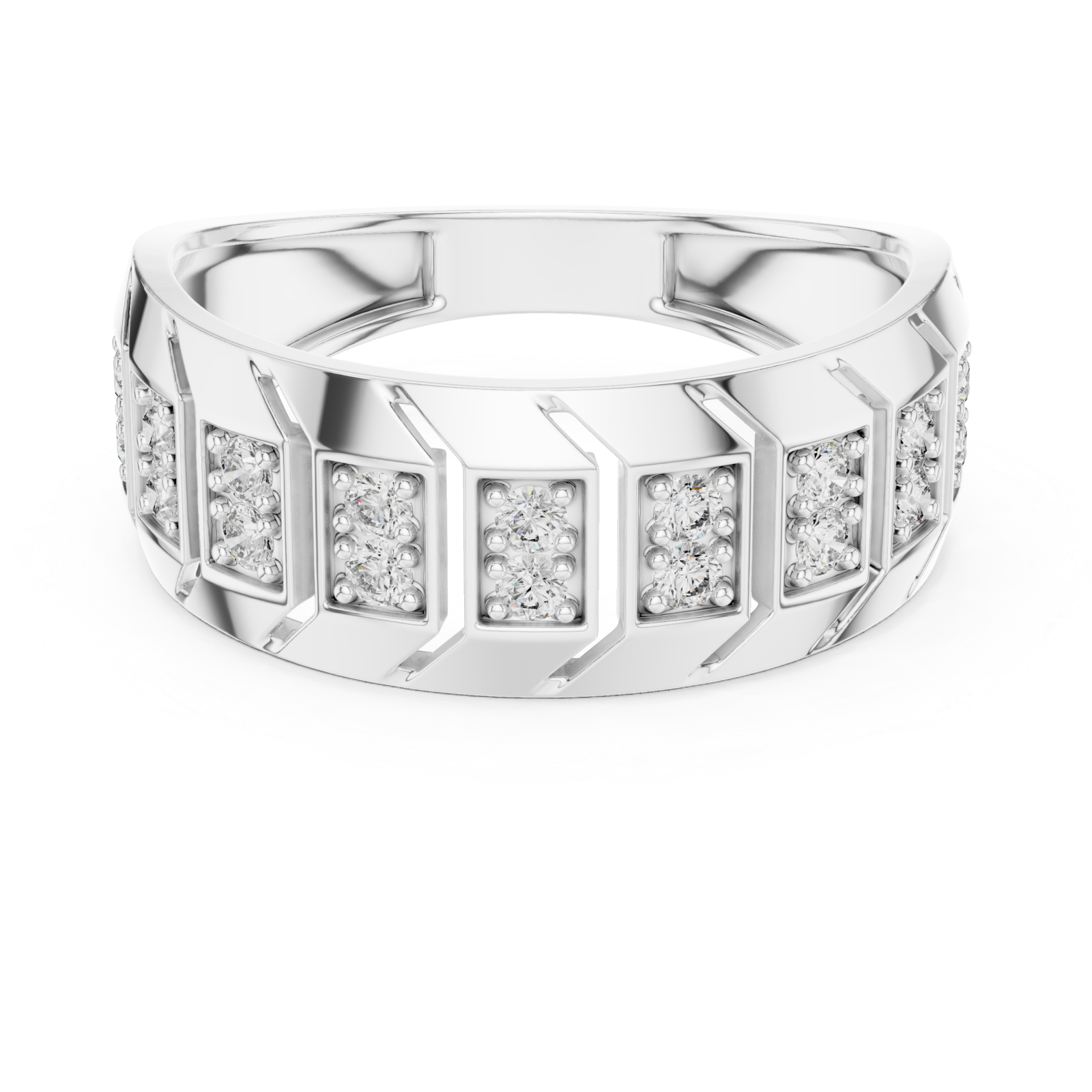  White Gold Regal Mosaic Dual Layered Band Ring Front View