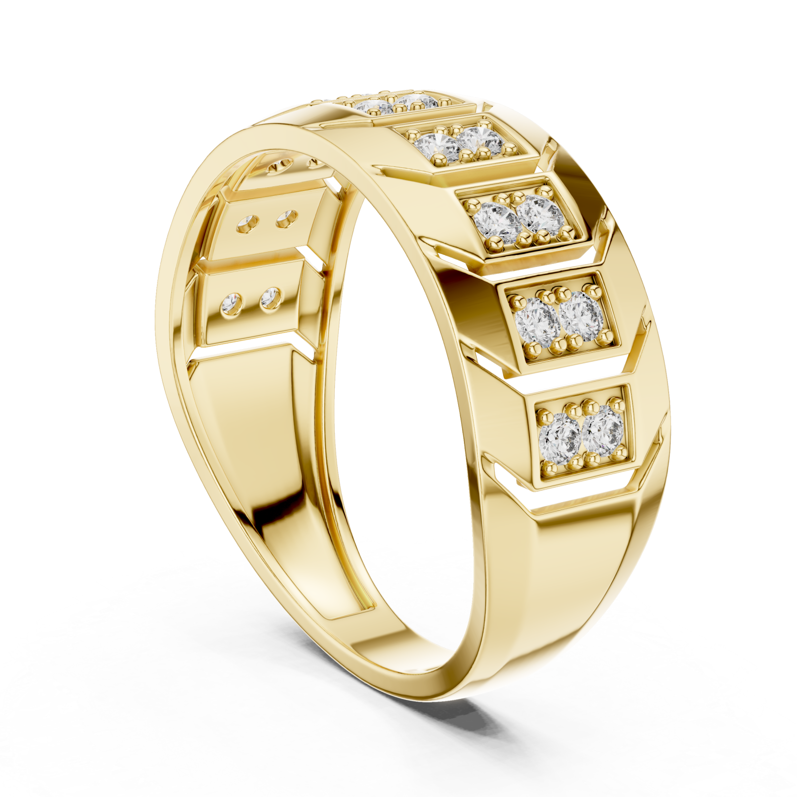  Gold Regal Mosaic Dual Layered Band Ring Left View