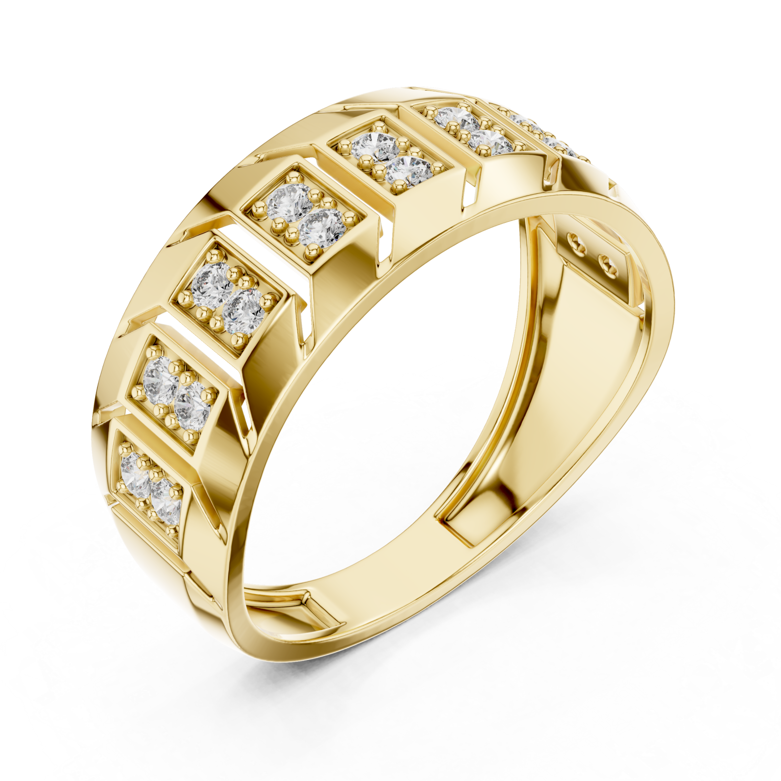 Gold Regal Mosaic Dual Layered Band Ring Right View