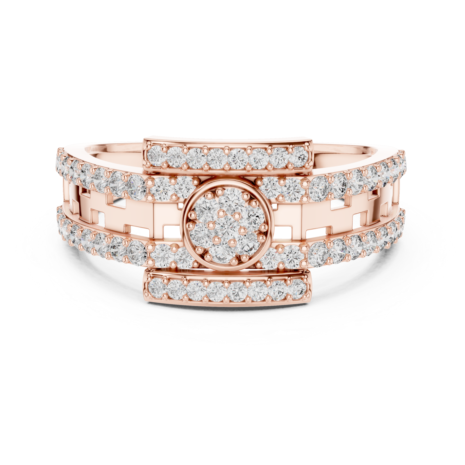  Rose Gold Luminous Dual Harmony Cocktail Ring Front View