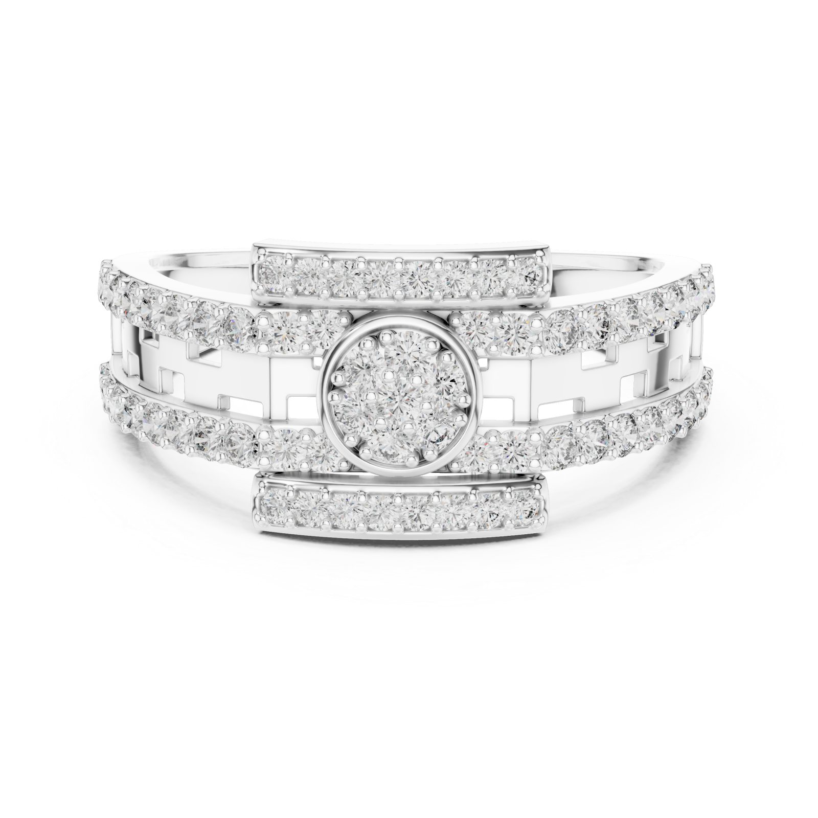  White Gold Luminous Dual Harmony Cocktail Ring Front View