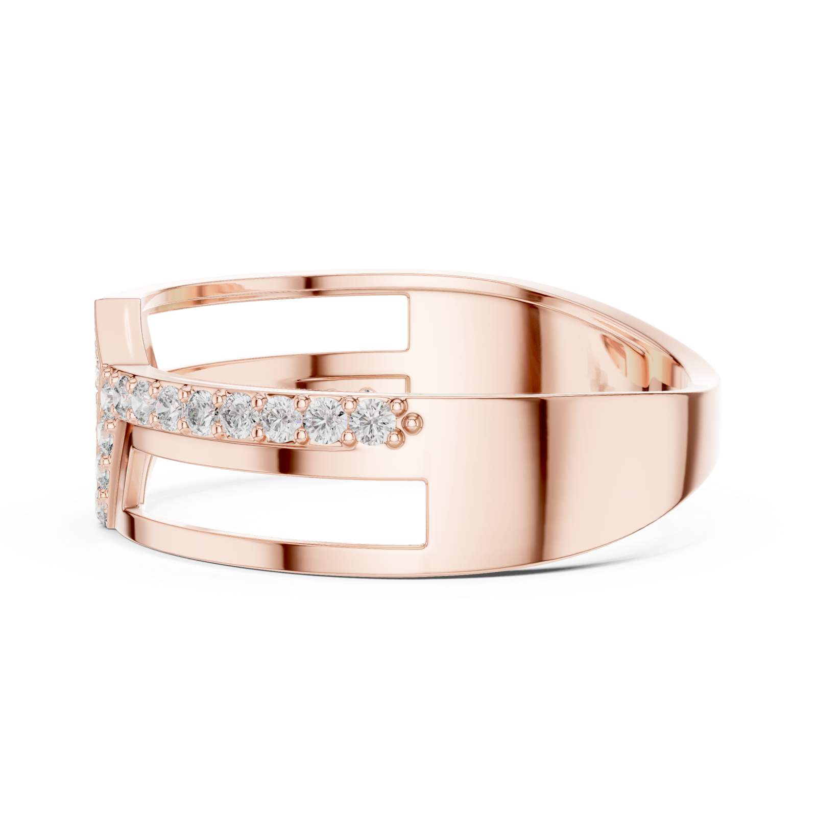  Rose Gold Classic Crescent Open Band Ring Side View