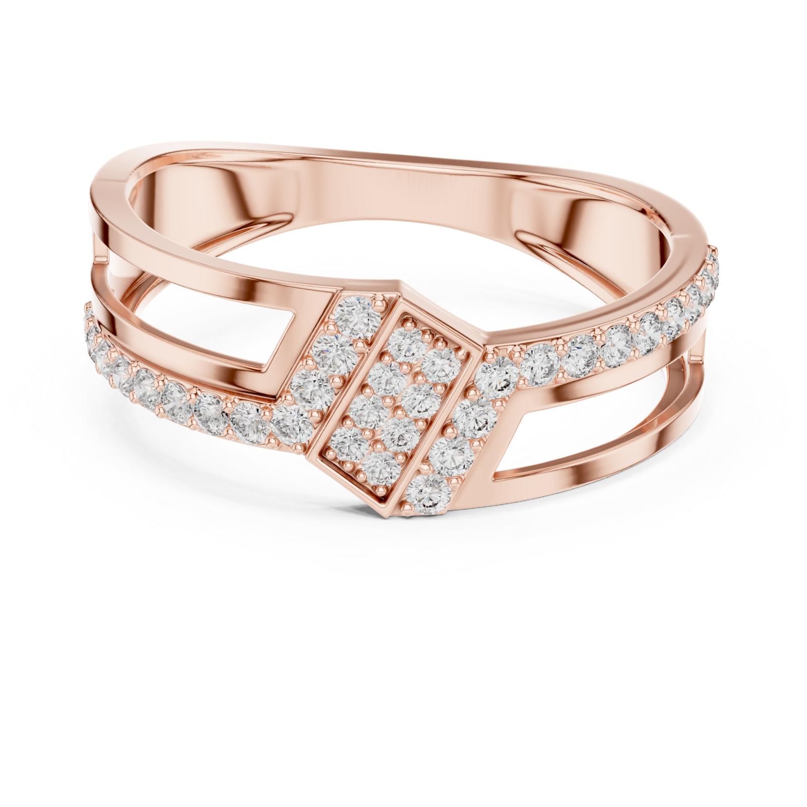  Rose Gold Classic Crescent Open Band Ring Front View