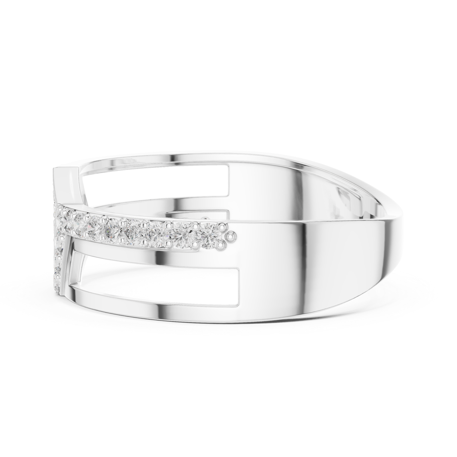  White Gold Classic Crescent Open Band Ring Side View