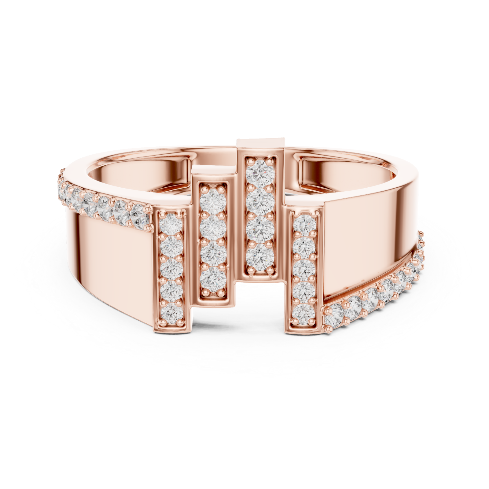  Rose Gold Serene Pathway Bold Curve Band Ring Front View