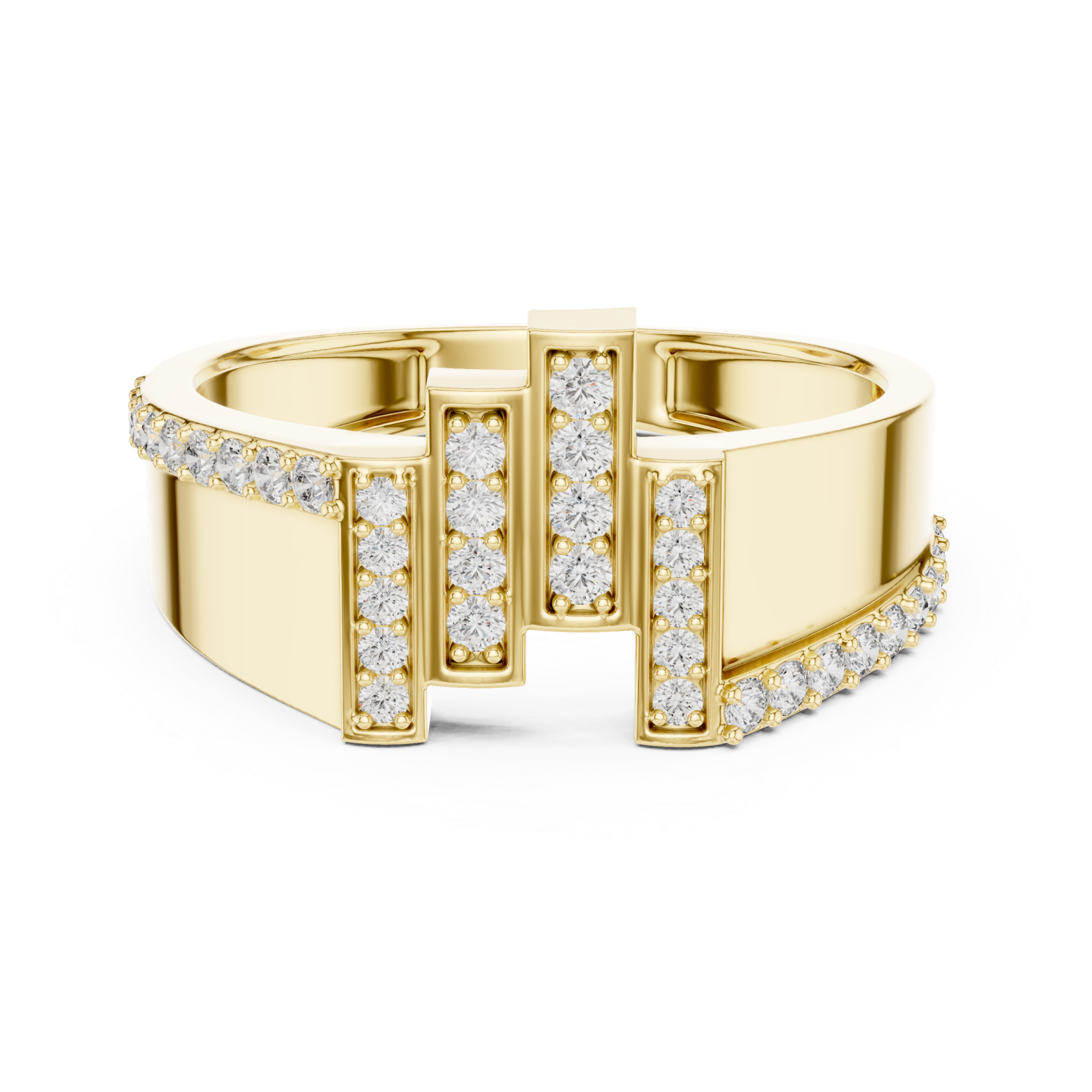 Gold Serene Pathway Bold Curve Band Ring Front View