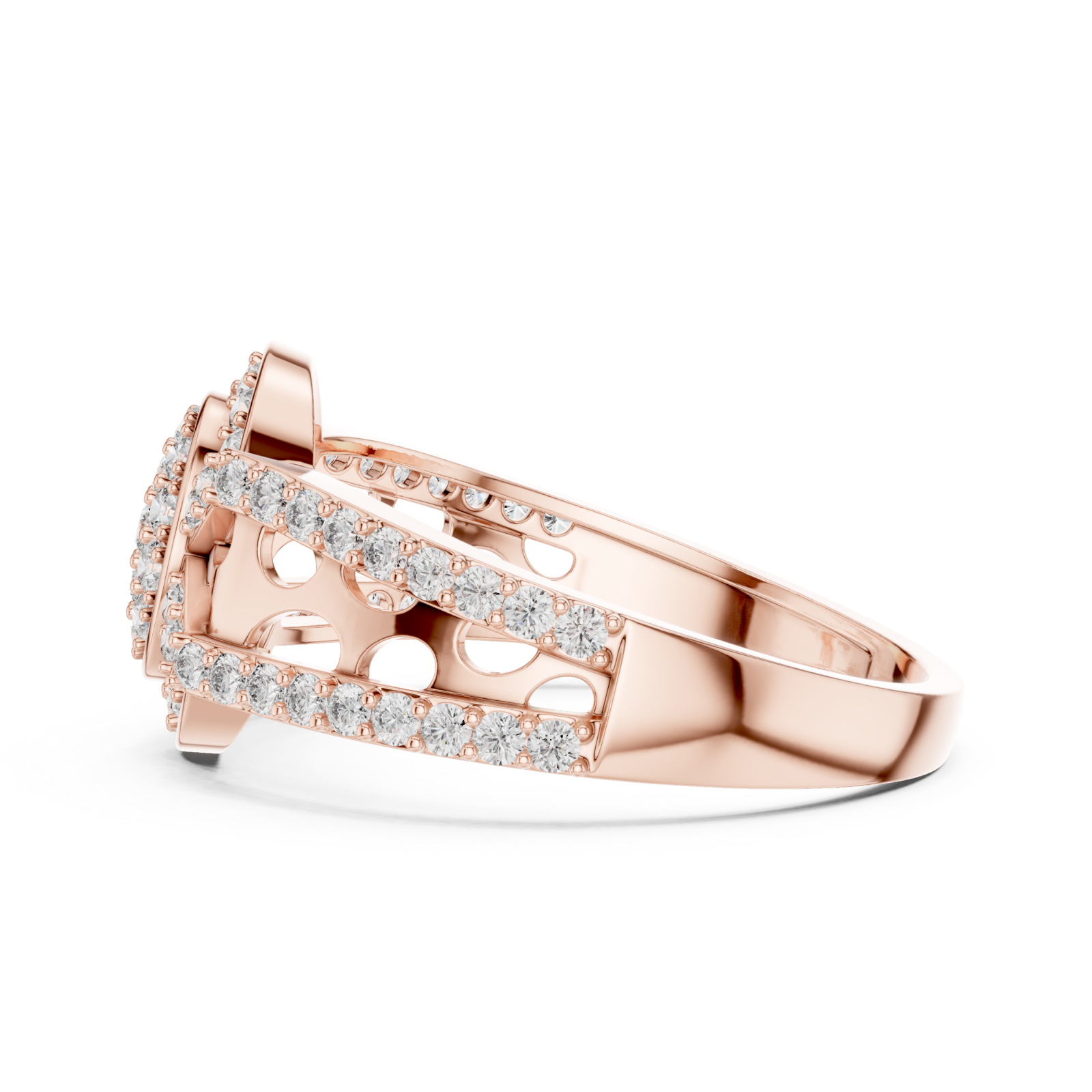  Rose Gold Shimmering Echo Sculpted Circle Ring Side View