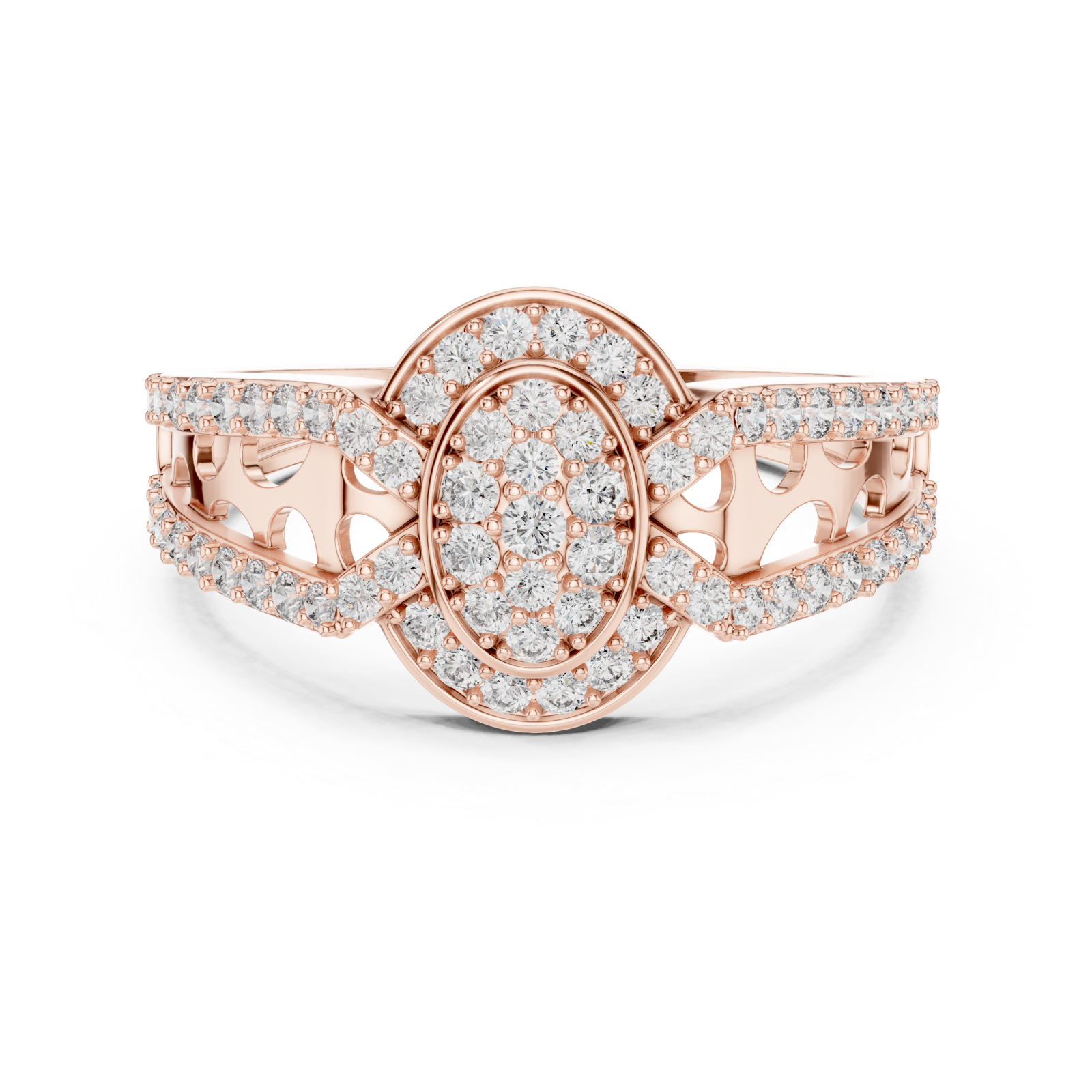  Rose Gold Shimmering Echo Sculpted Circle Ring Front View