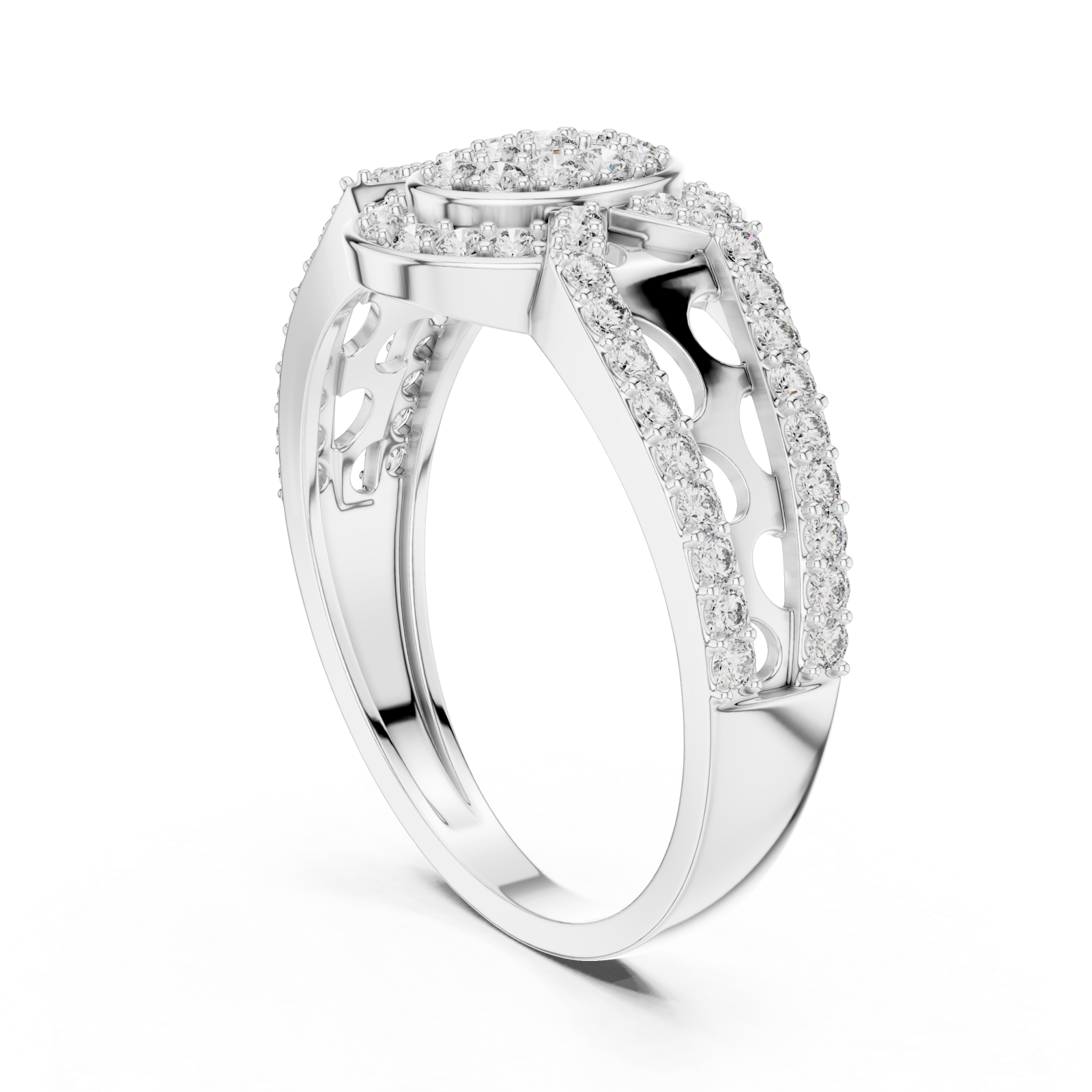  White Gold Shimmering Echo Sculpted Circle Ring Left View