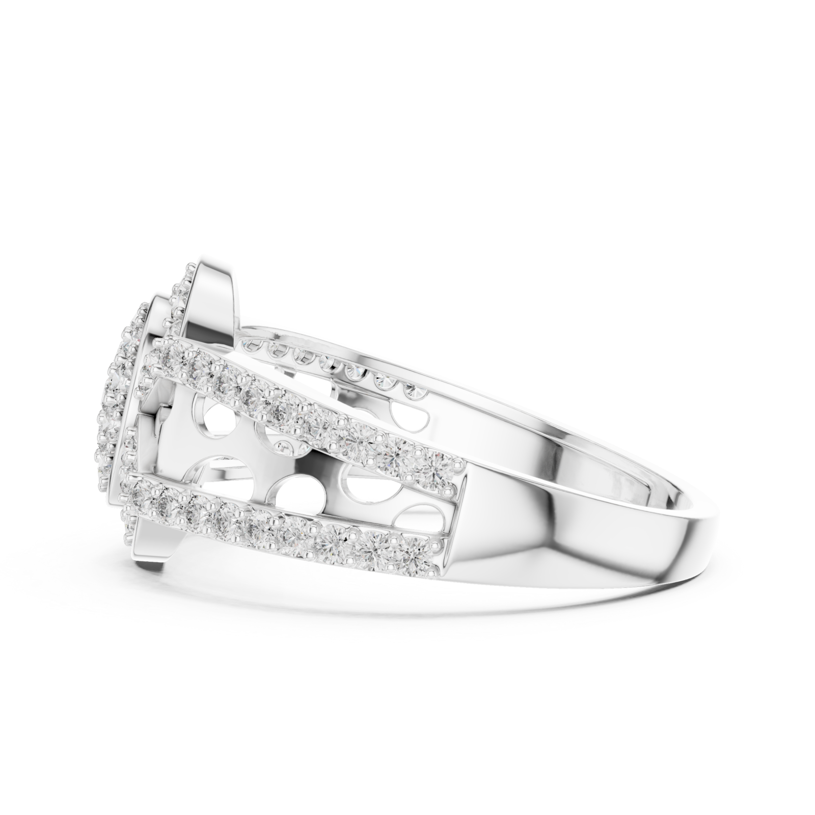  White Gold Shimmering Echo Sculpted Circle Ring Side View