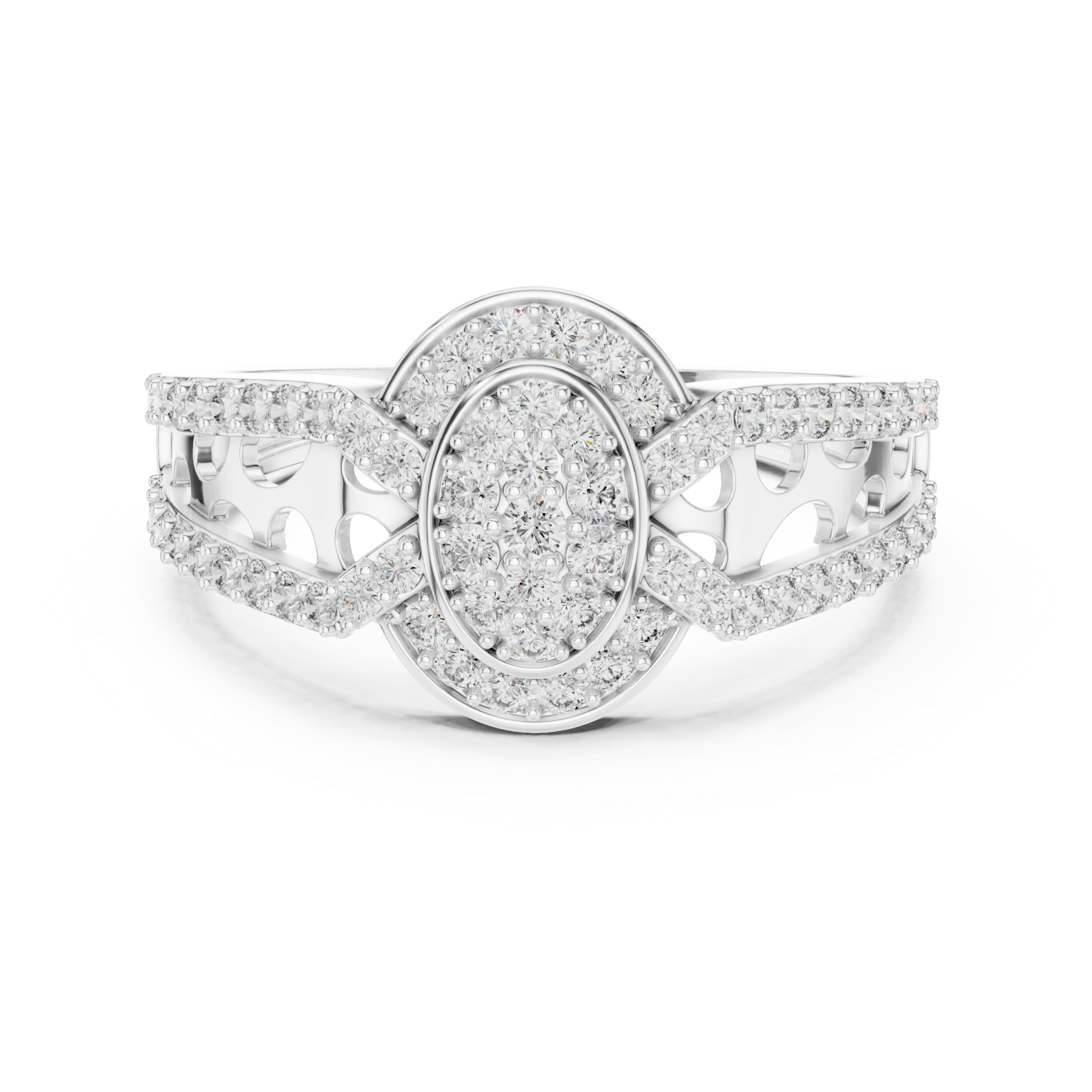  White Gold Shimmering Echo Sculpted Circle Ring Front View