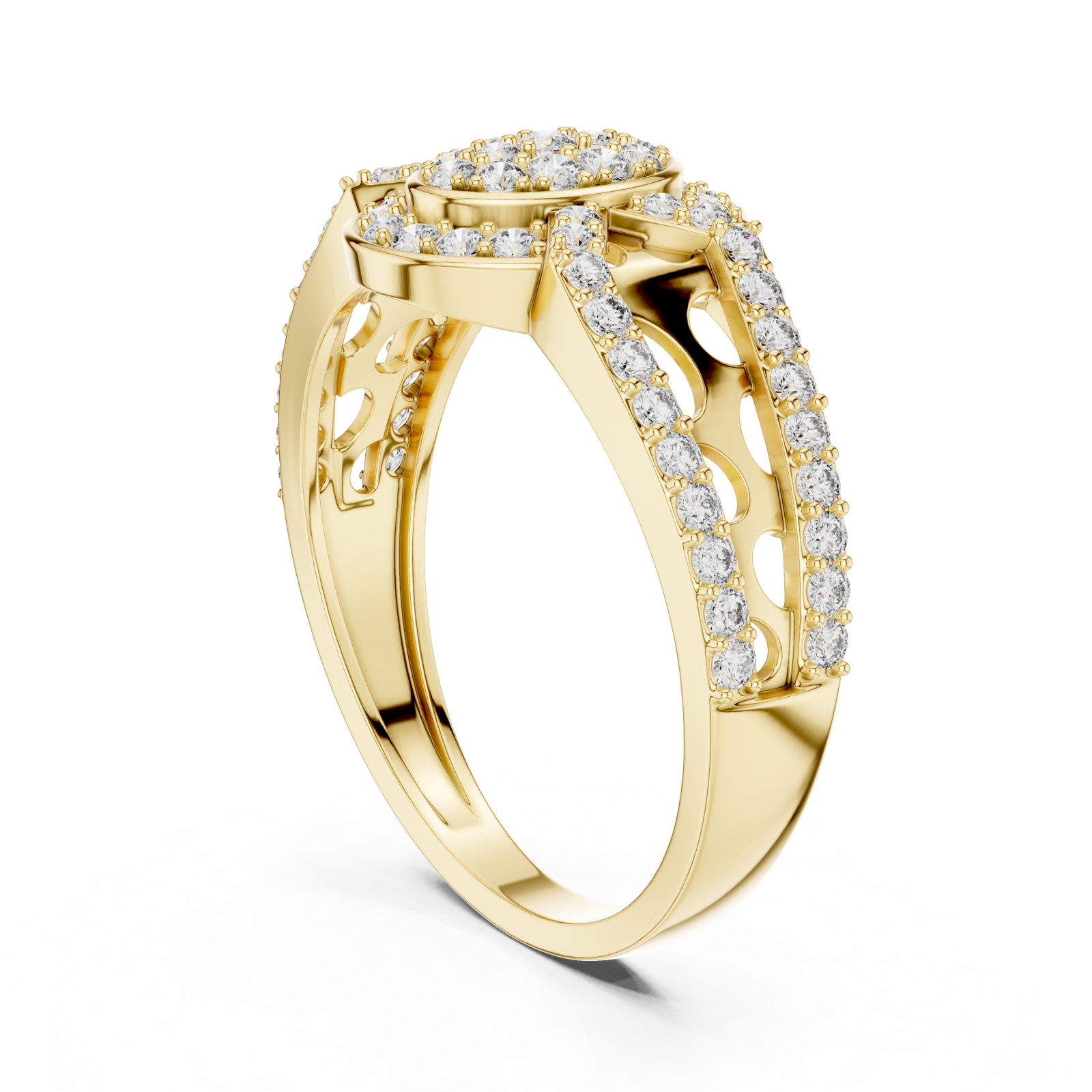  Gold Shimmering Echo Sculpted Circle Ring Left View