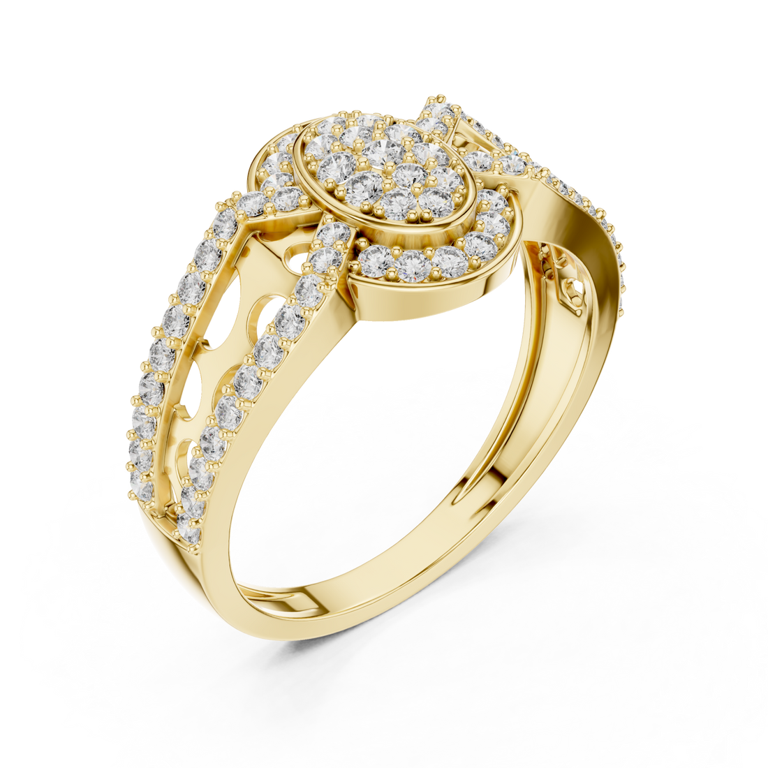 Gold Shimmering Echo Sculpted Circle Ring Right View