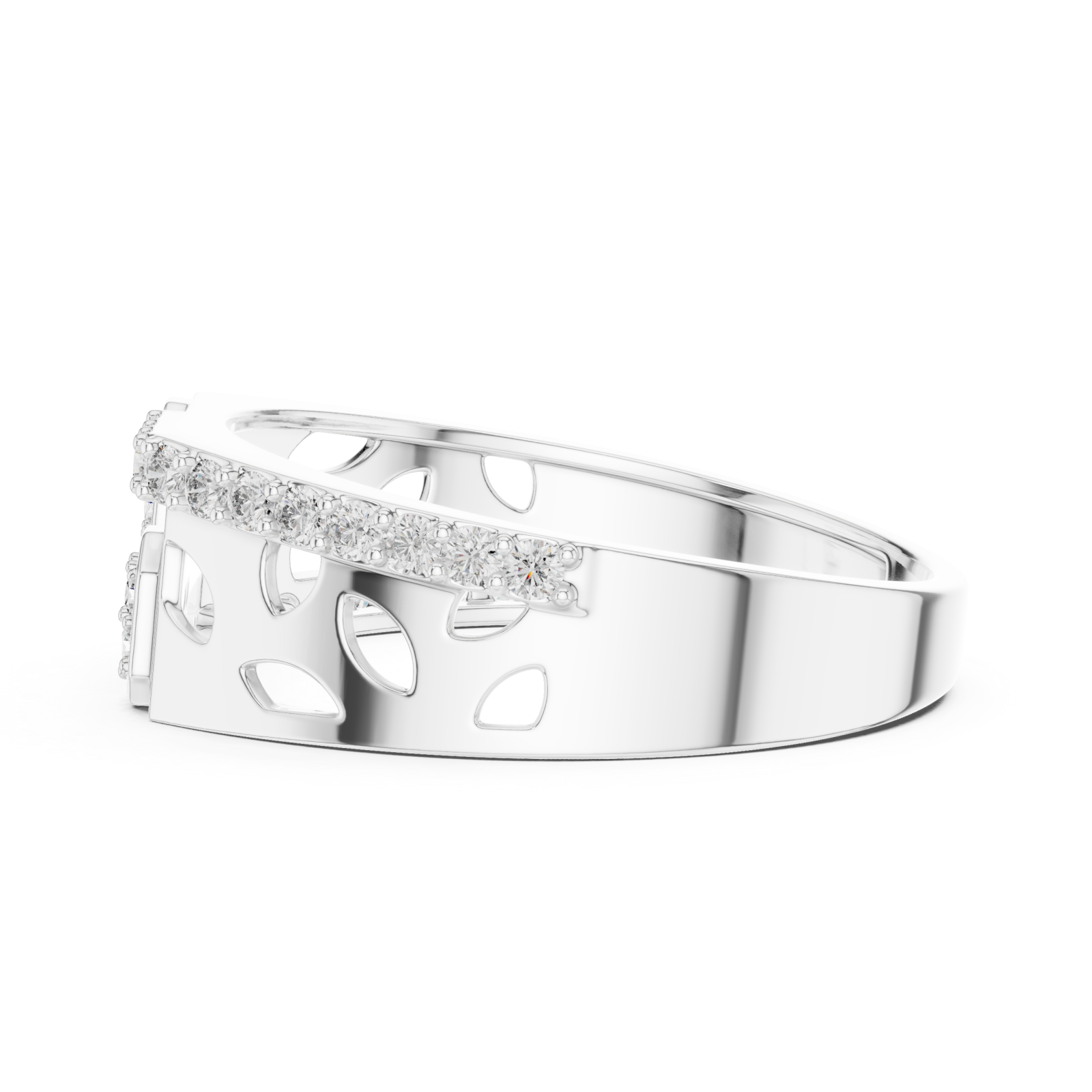  White Gold Petal Lattice Ring Side View