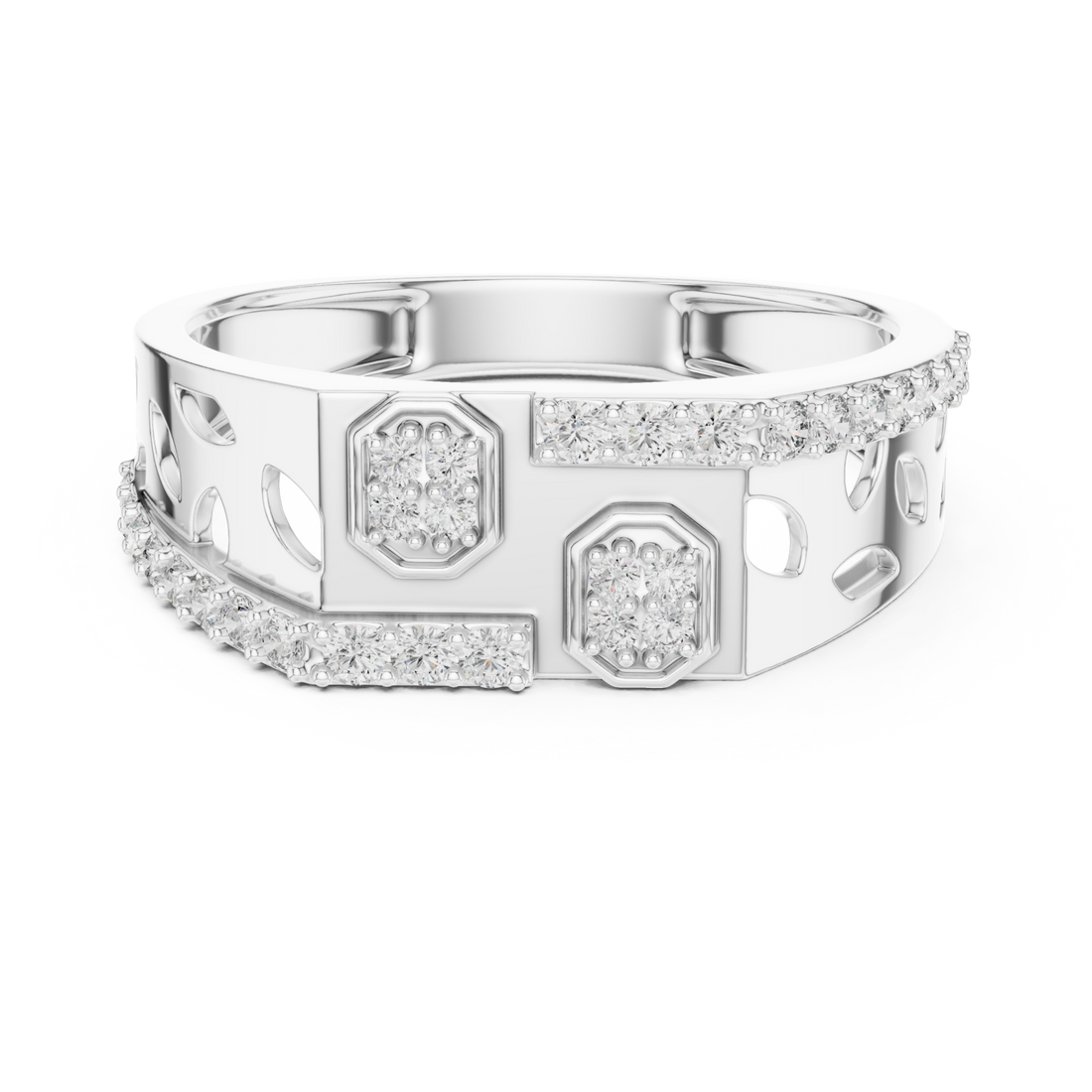  White Gold Petal Lattice Ring Right View