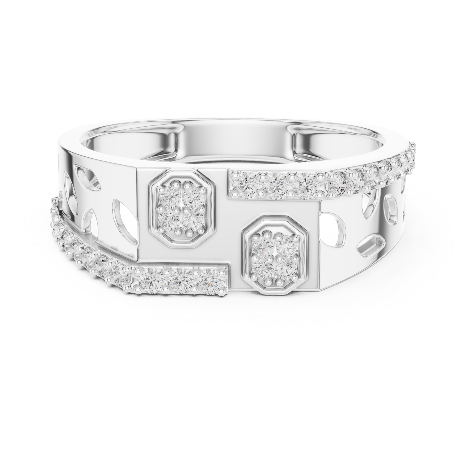  White Gold Petal Lattice Ring Front View