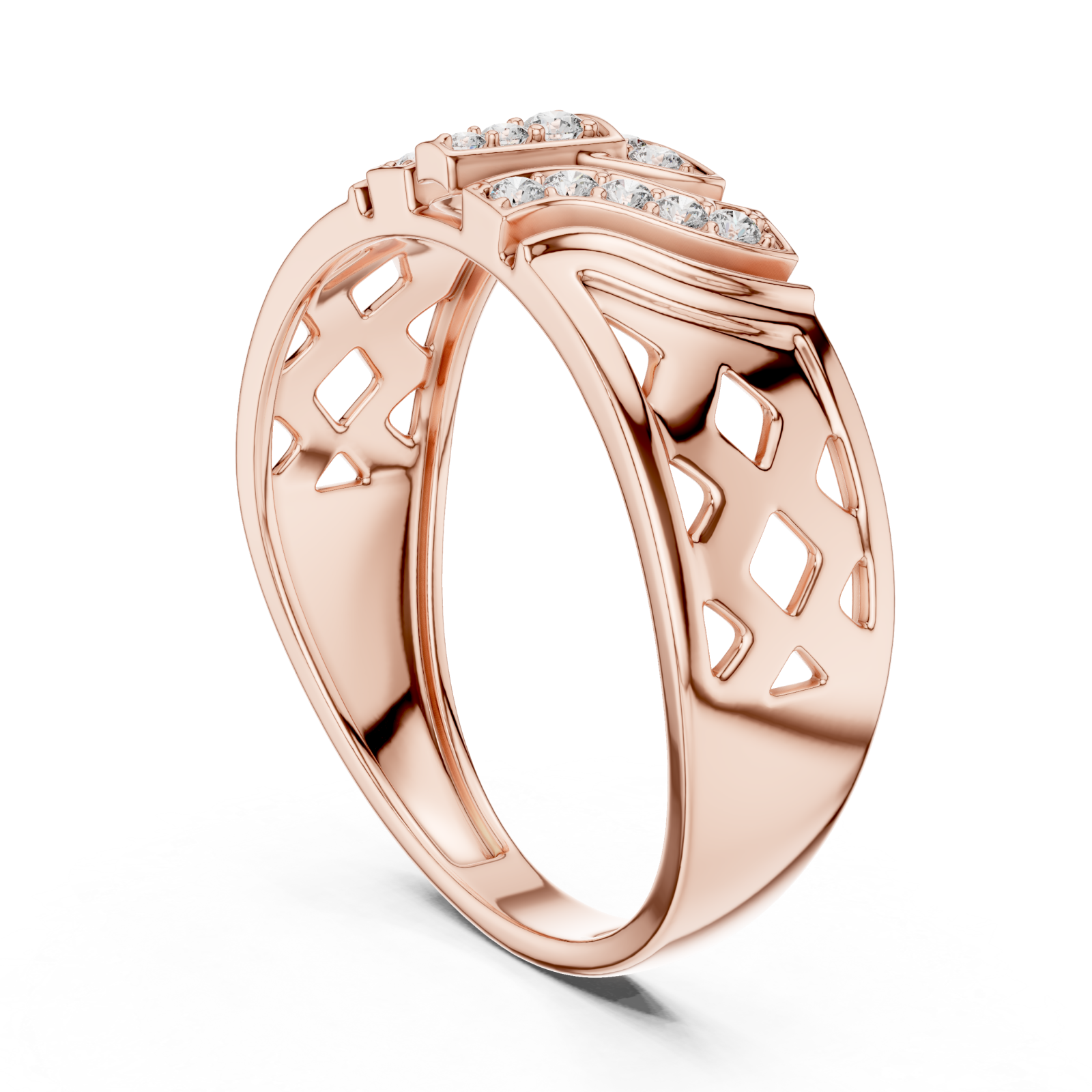  Rose Gold Luminous Crest Openwork Ring Left View