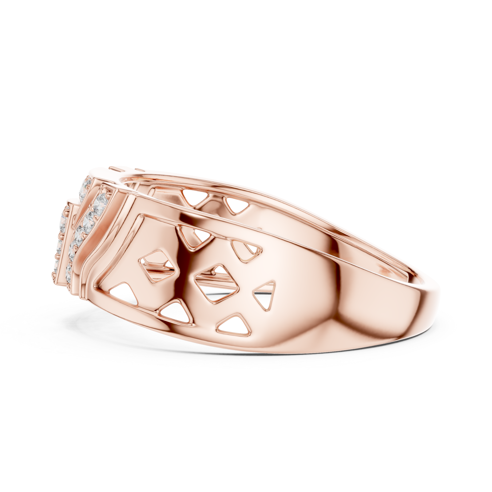  Rose Gold Luminous Crest Openwork Ring Side View