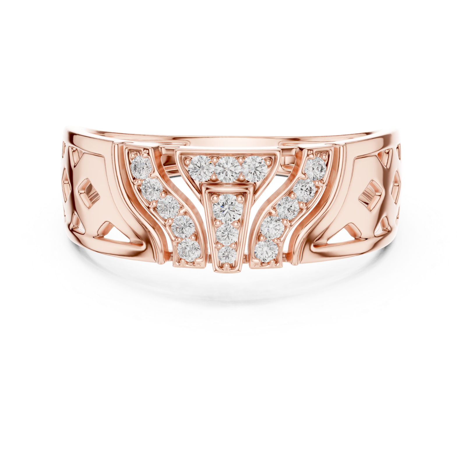  Rose Gold Luminous Crest Openwork Ring Front View