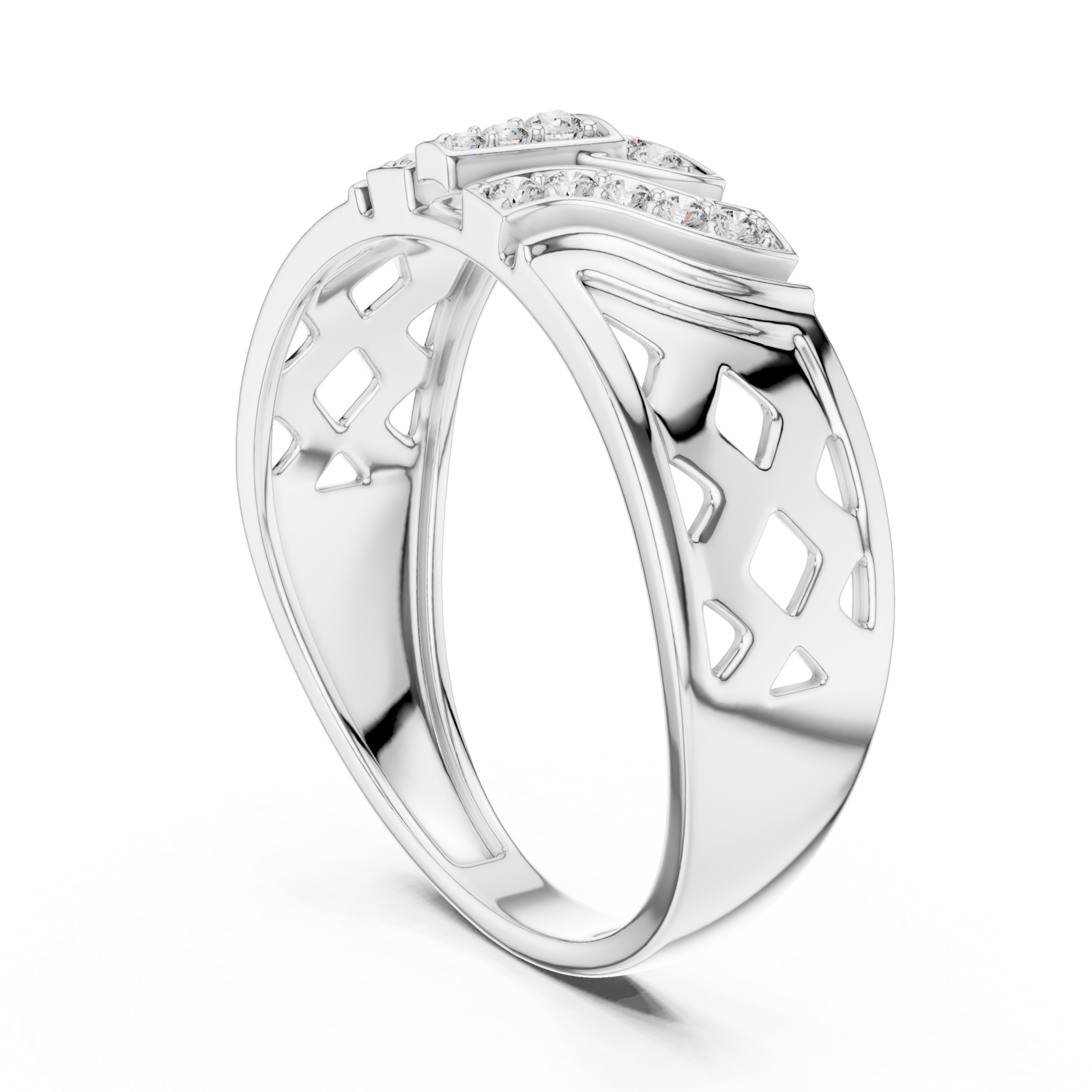  White Gold Luminous Crest Openwork Ring Left View