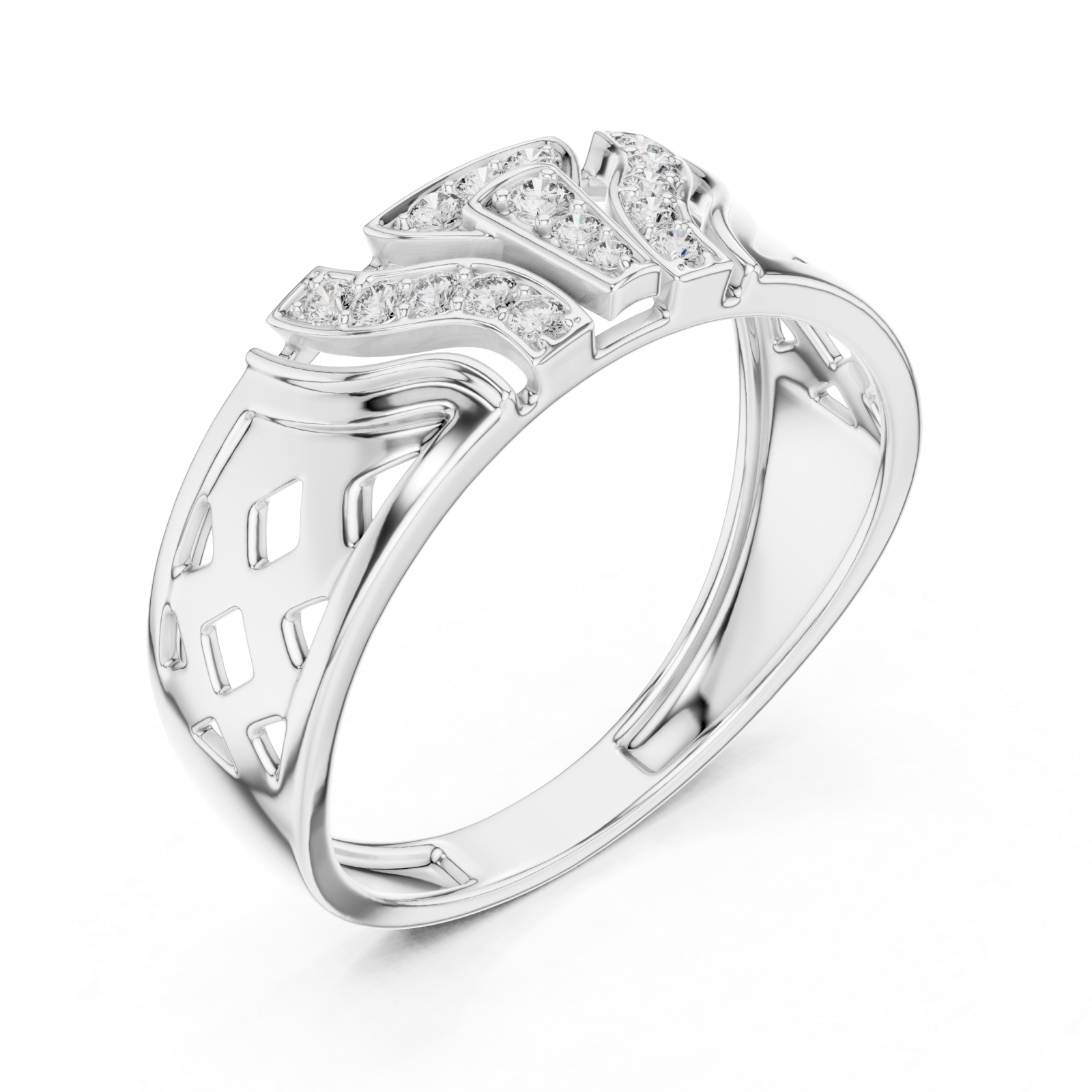  White Gold Luminous Crest Openwork Ring Right View