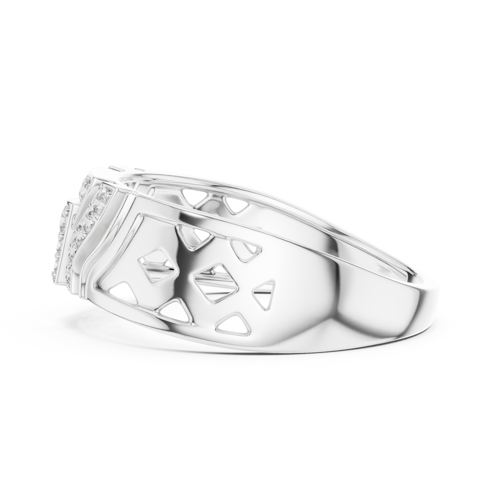  White Gold Luminous Crest Openwork Ring Side View