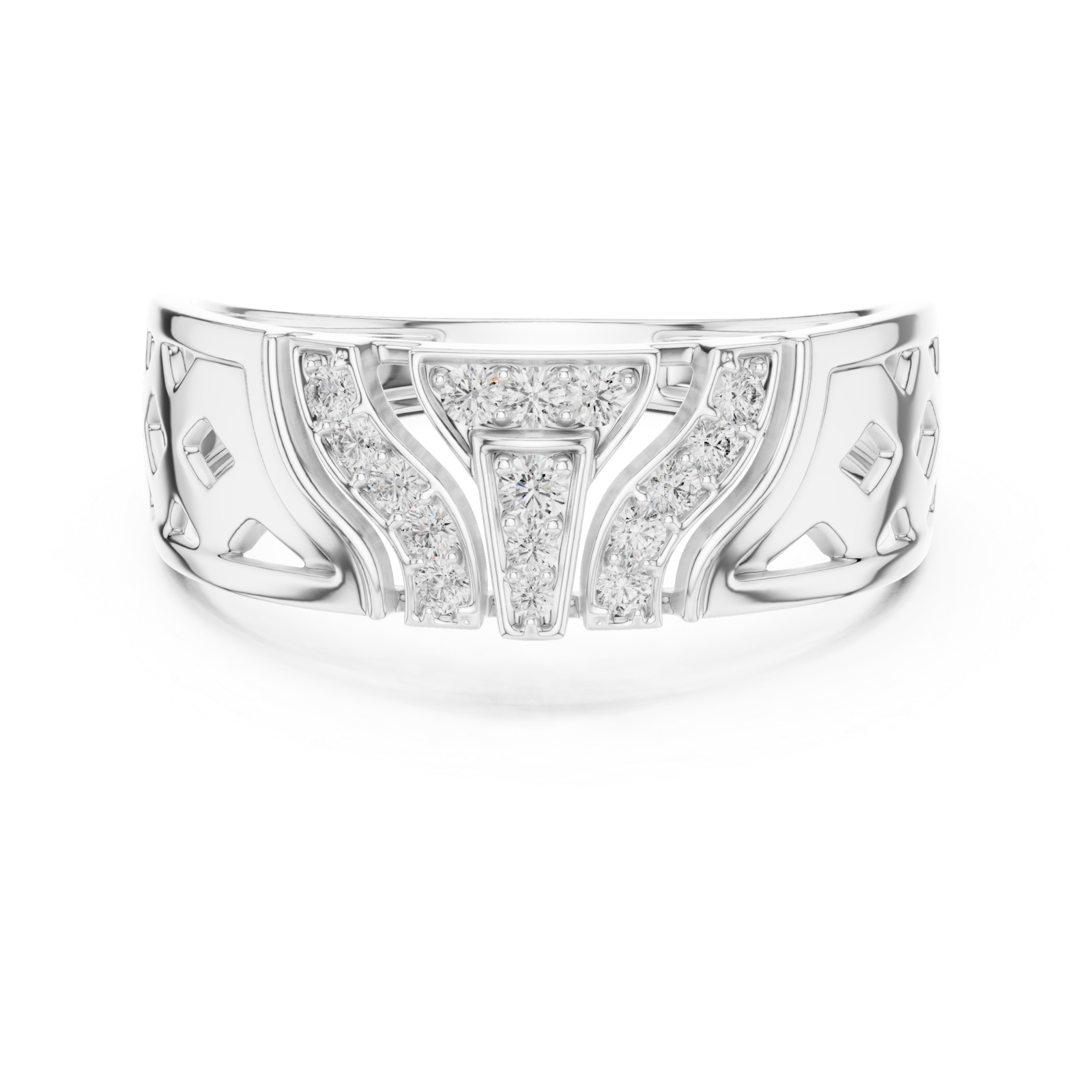  White Gold Luminous Crest Openwork Ring Front View