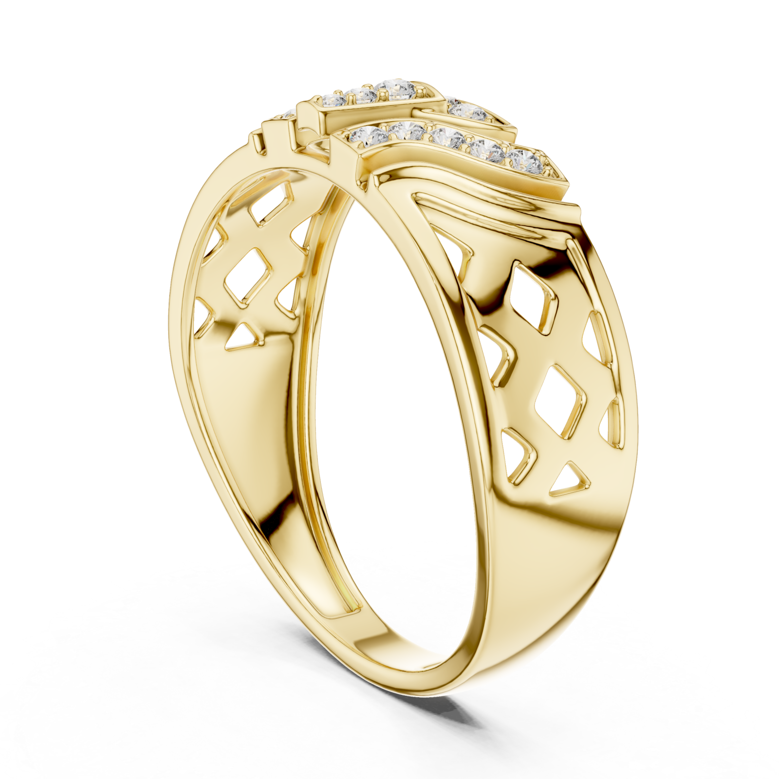  Gold Luminous Crest Openwork Ring Left View