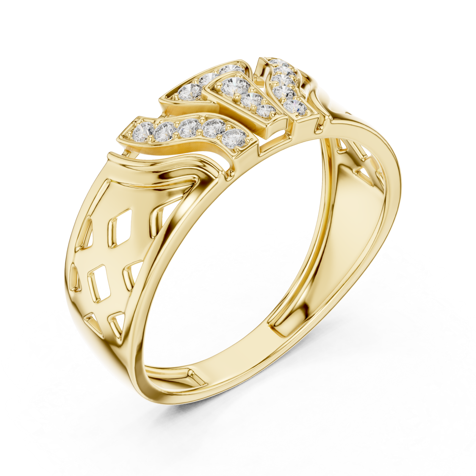 Gold Luminous Crest Openwork Ring Right View