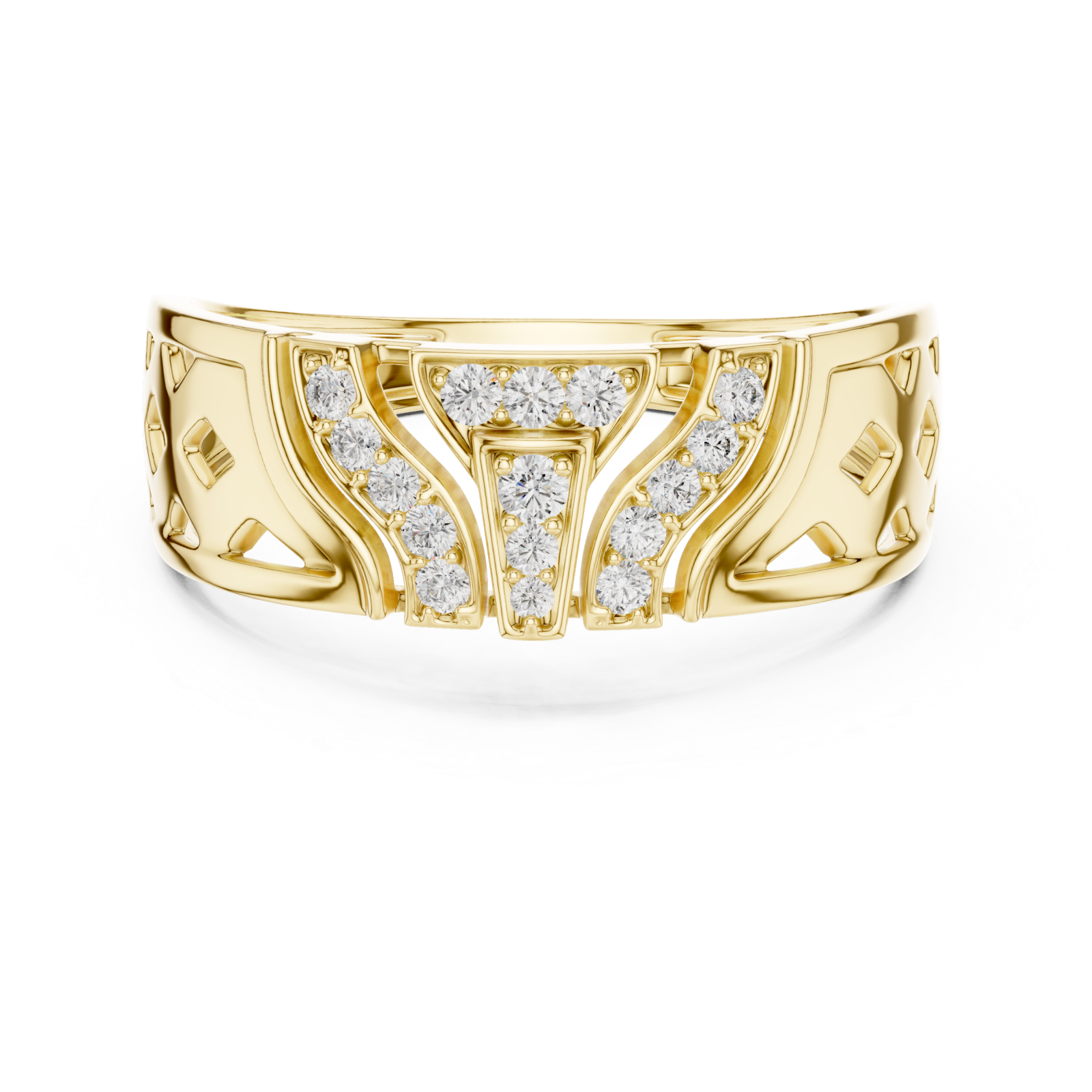  Gold Luminous Crest Openwork Ring Front View